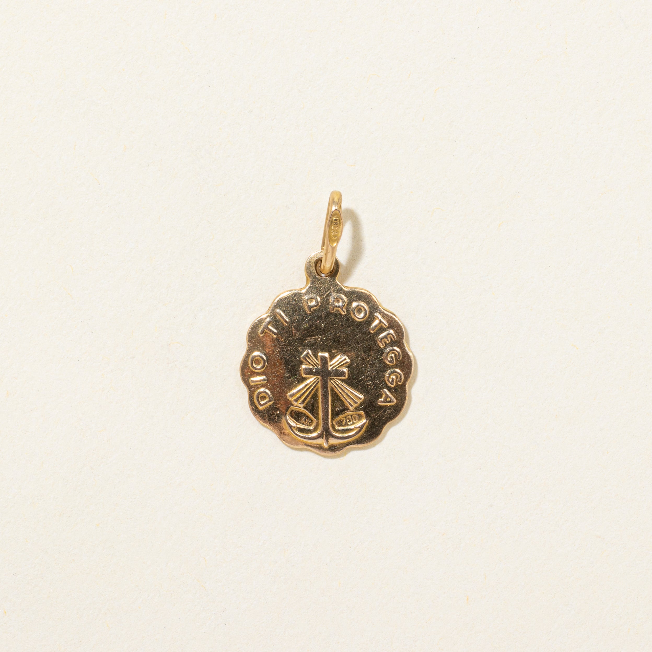 Vintage Italian 18k Yellow Gold 'Dio ti Protegga' Jesus Charm