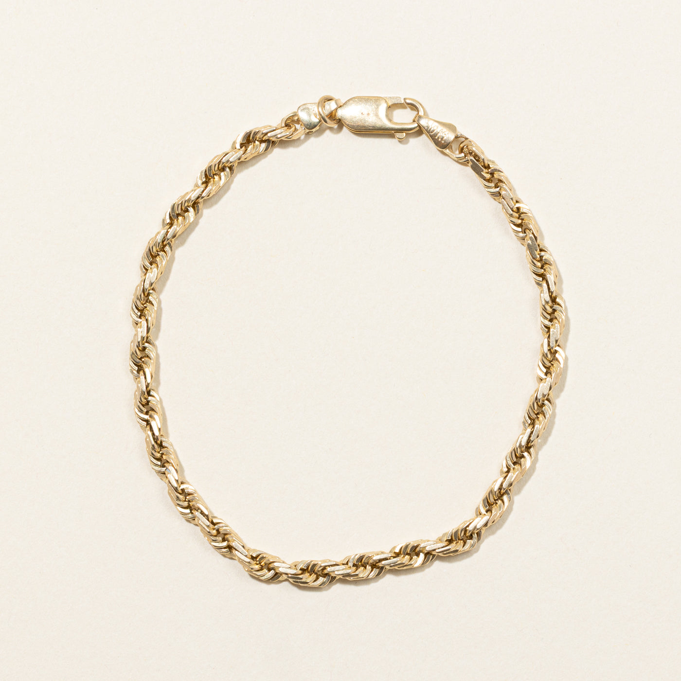10k Yellow Gold Rope Chain Bracelet | 8"