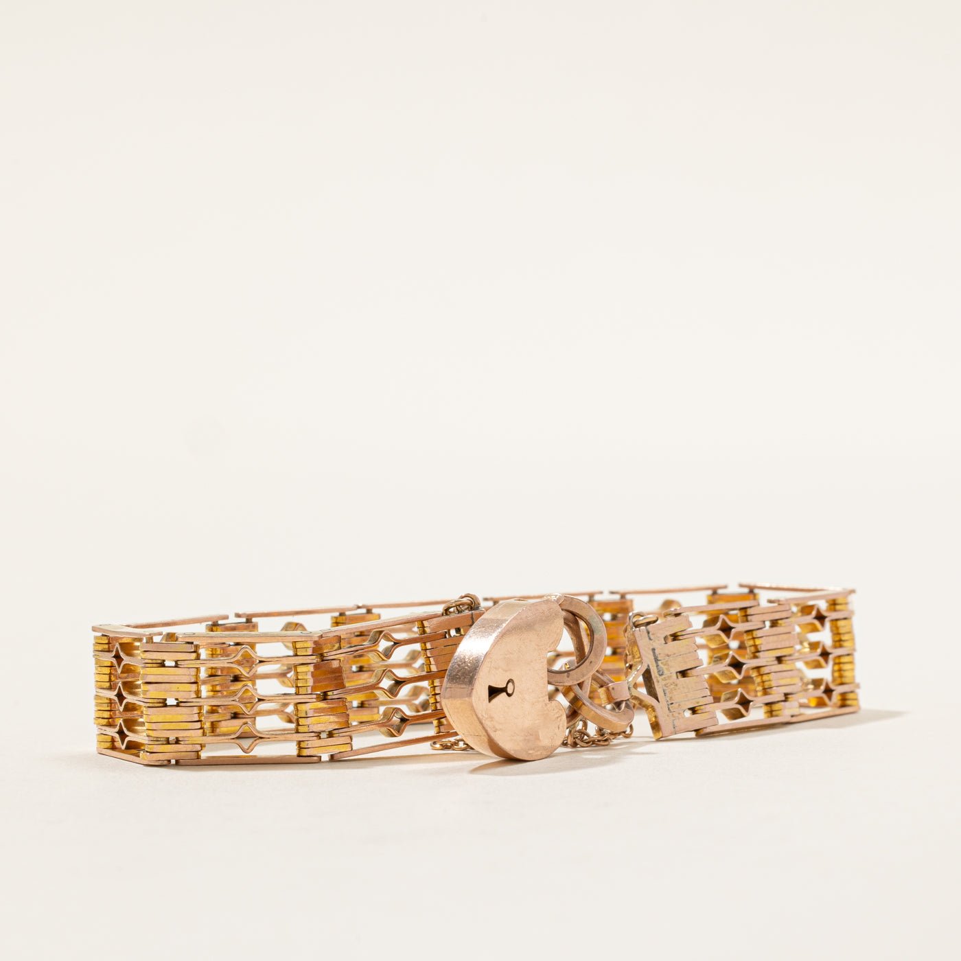 9k Rose Gold Heart Padlock Charm Bracelet | 7"