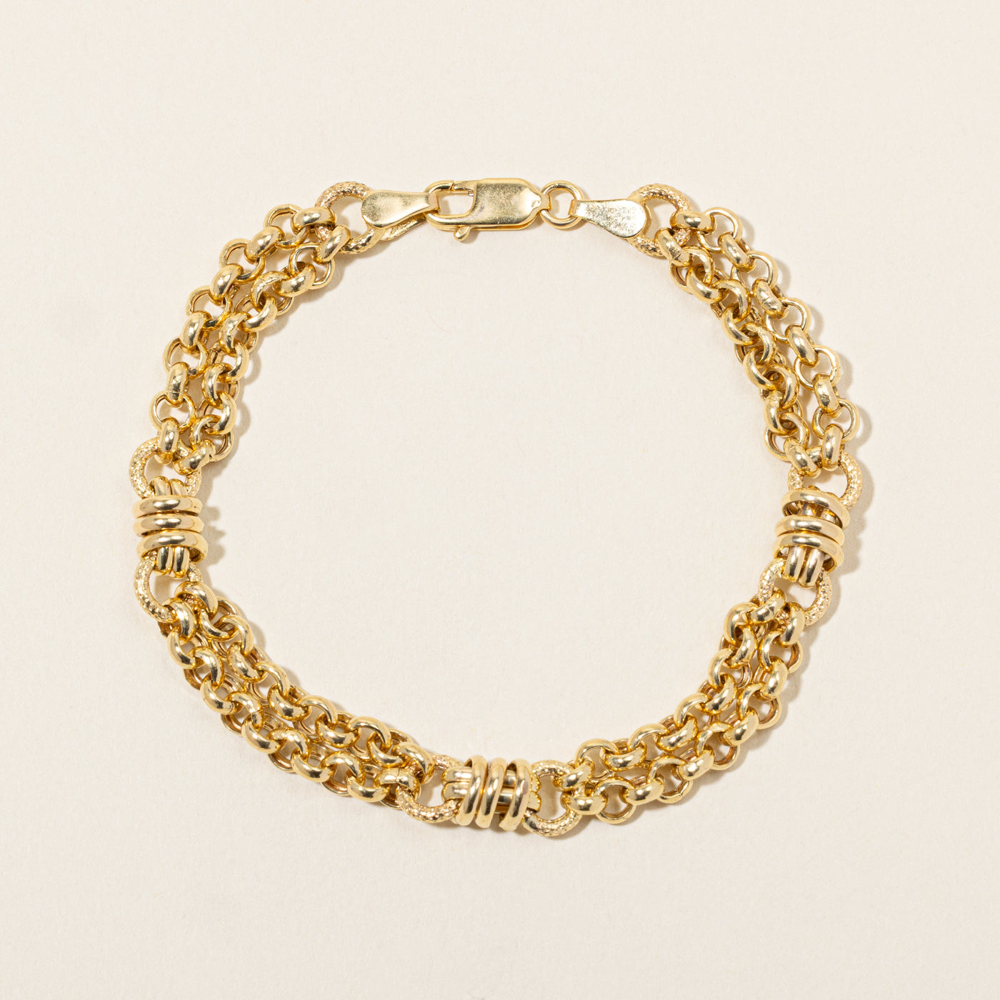 9k Yellow Gold Layered Rolo Chain Bracelet | 7"