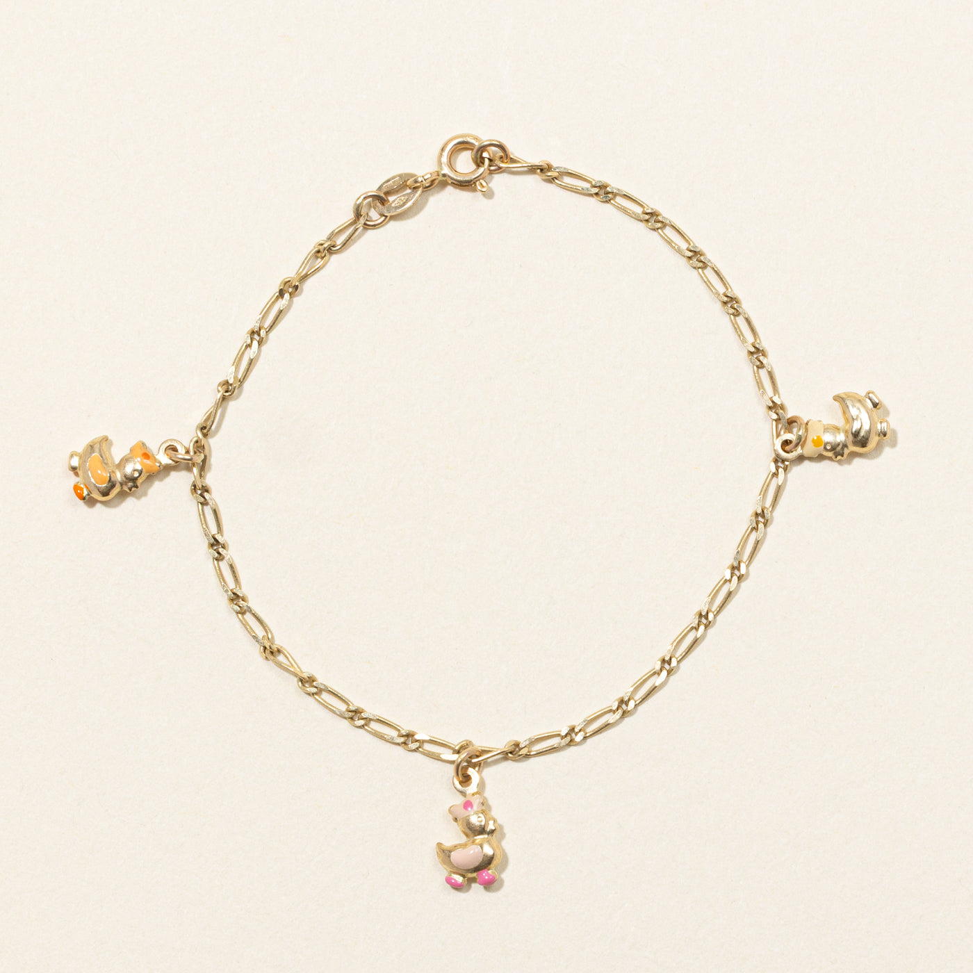 14k Yellow Gold Rubber Ducky Charm Bracelet | 6.5"