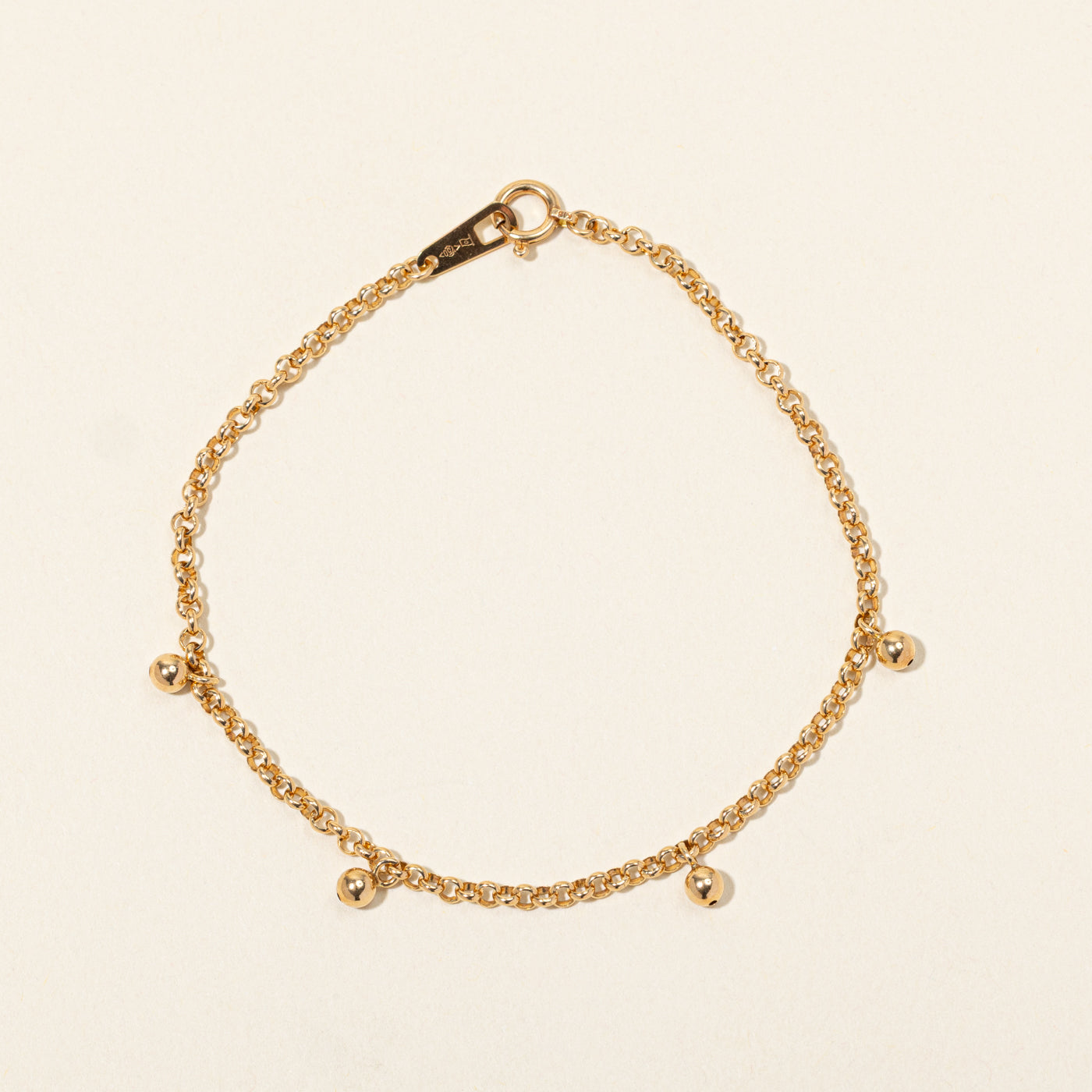 18k Rose Gold Bead Charm Cable Link Bracelet | 7"