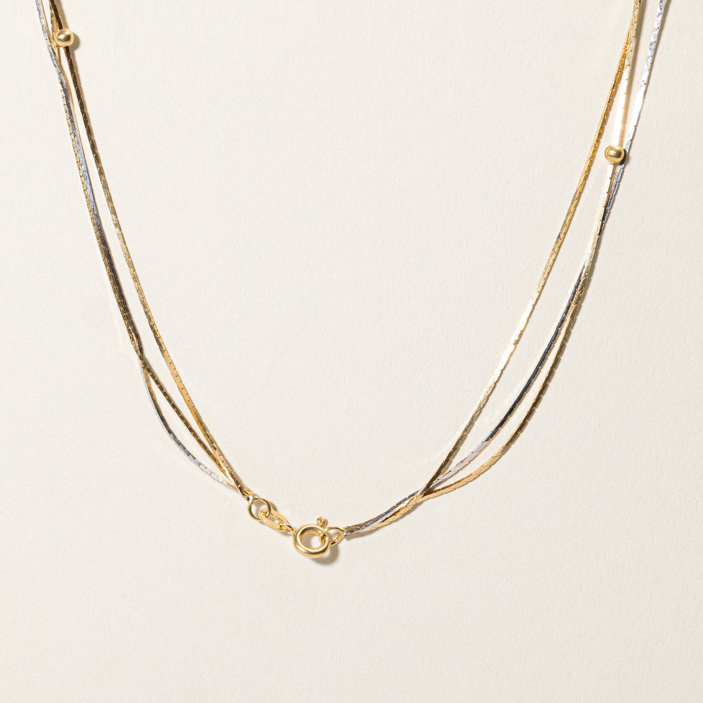 18k Yellow & White Gold Cobra Chain Layered Necklace | 16.25"