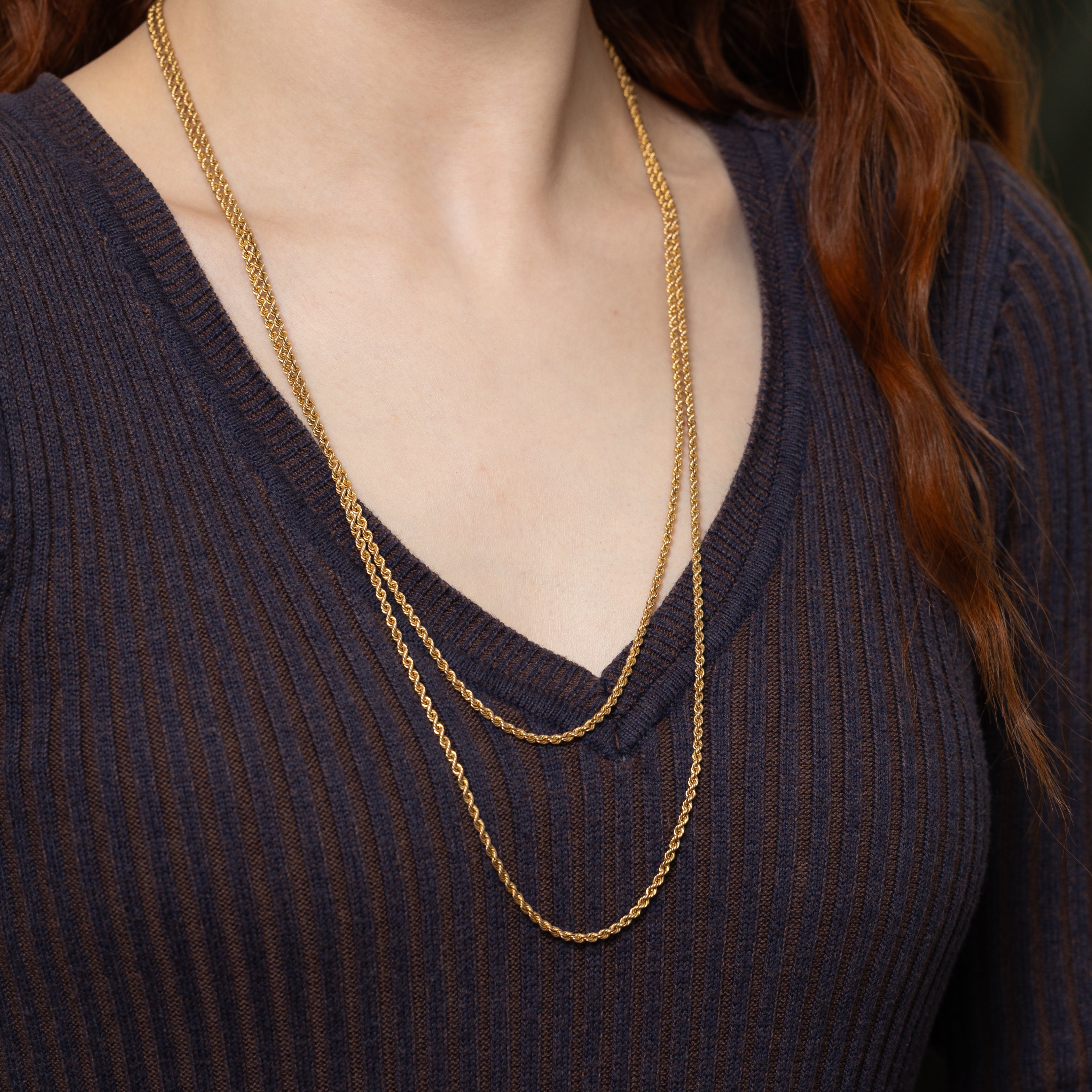 14k Yellow Gold Dog Clip Rope Watch Chain | 51"