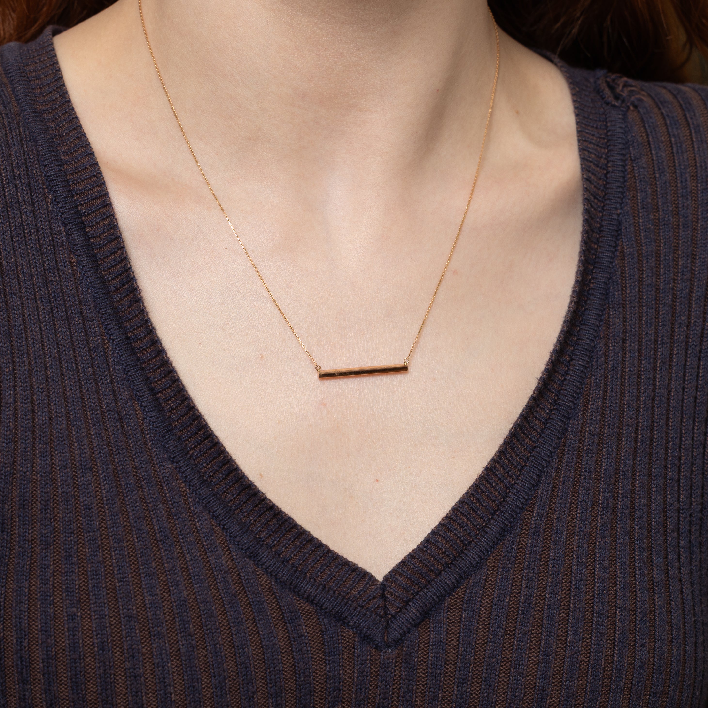 14k Rose Gold Bar Pendant Necklace | 13.5"