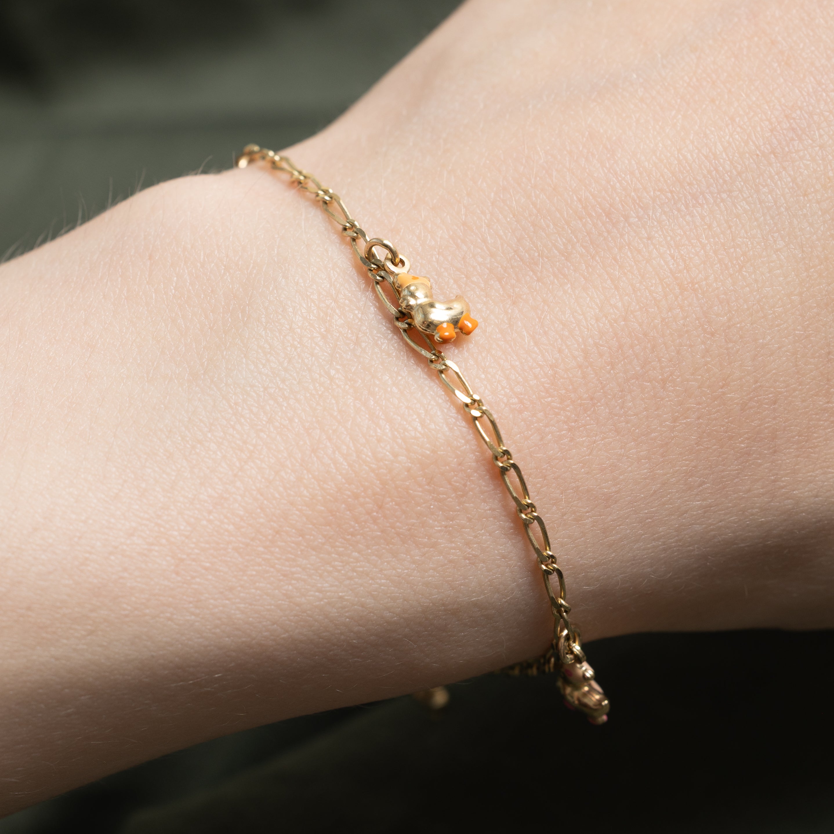 14k Yellow Gold Rubber Ducky Charm Bracelet | 6.5"