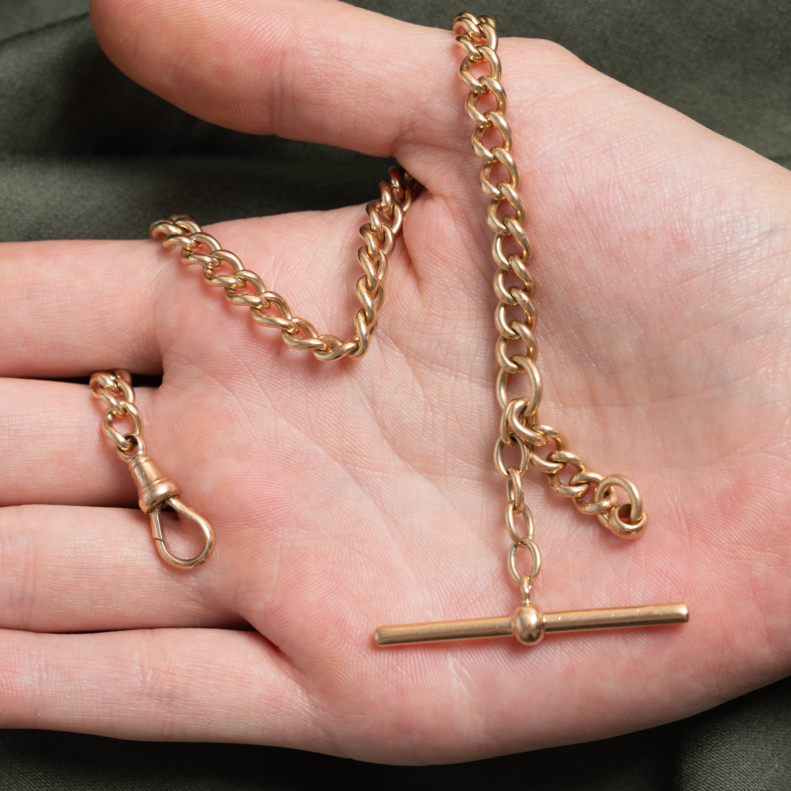 9k Rose Gold Curb Link Watch Chain | 10.5"