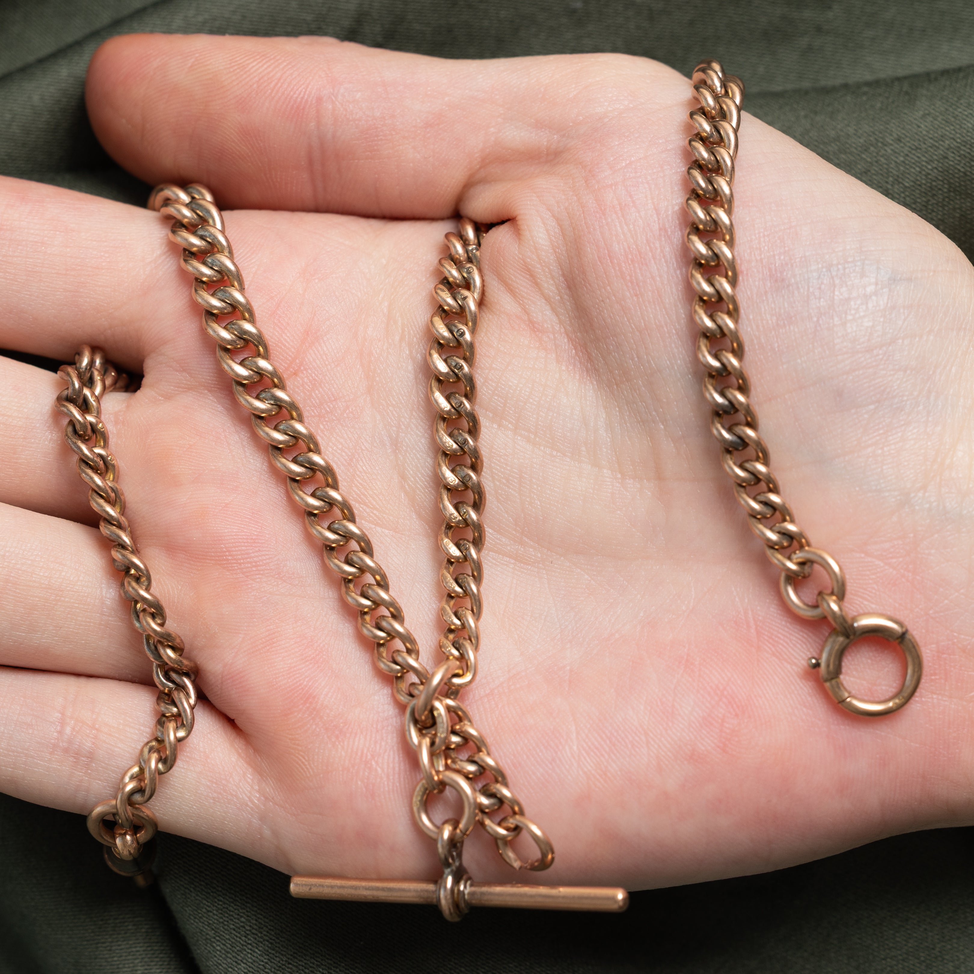 1908 Chester 9k Rose Gold Curb Link T Bar Watch Chain | 15.5"