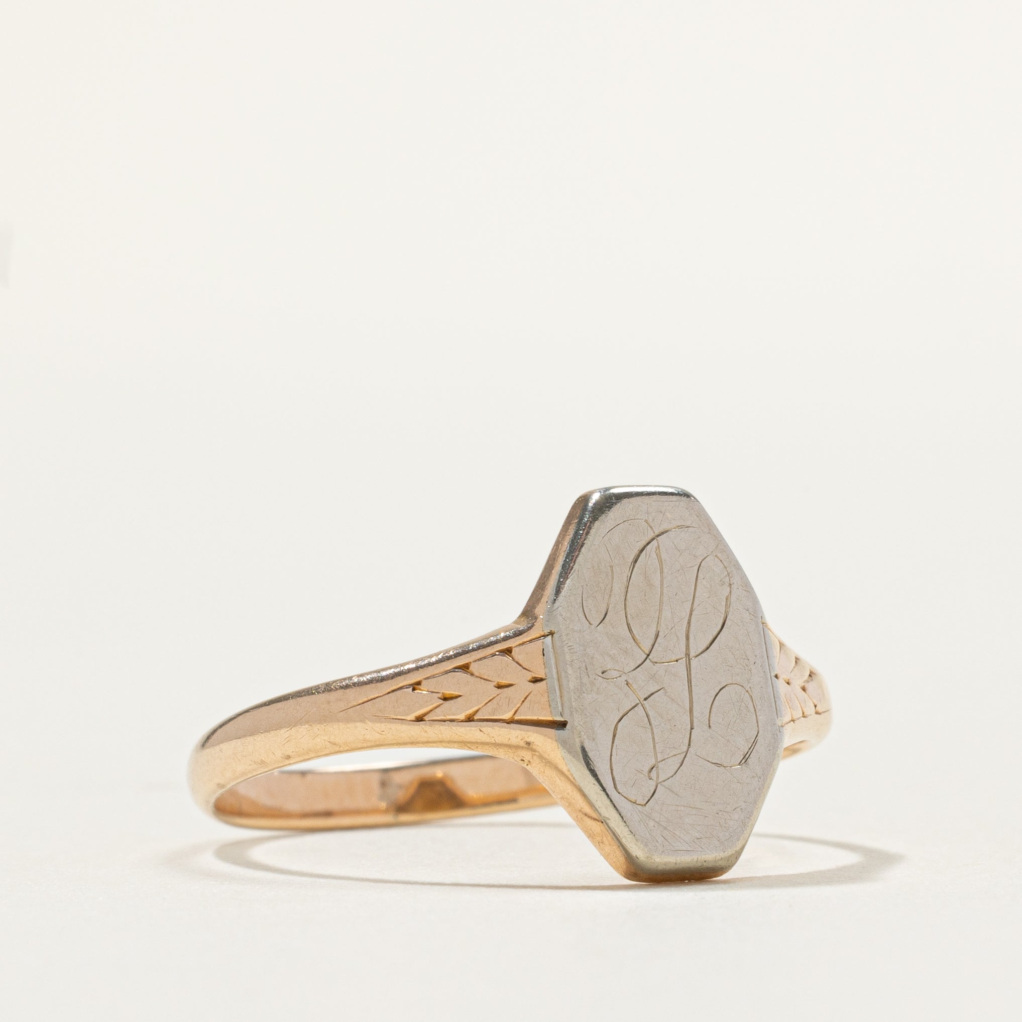 10k Two Tone Initial Signet Ring | SZ 7.75