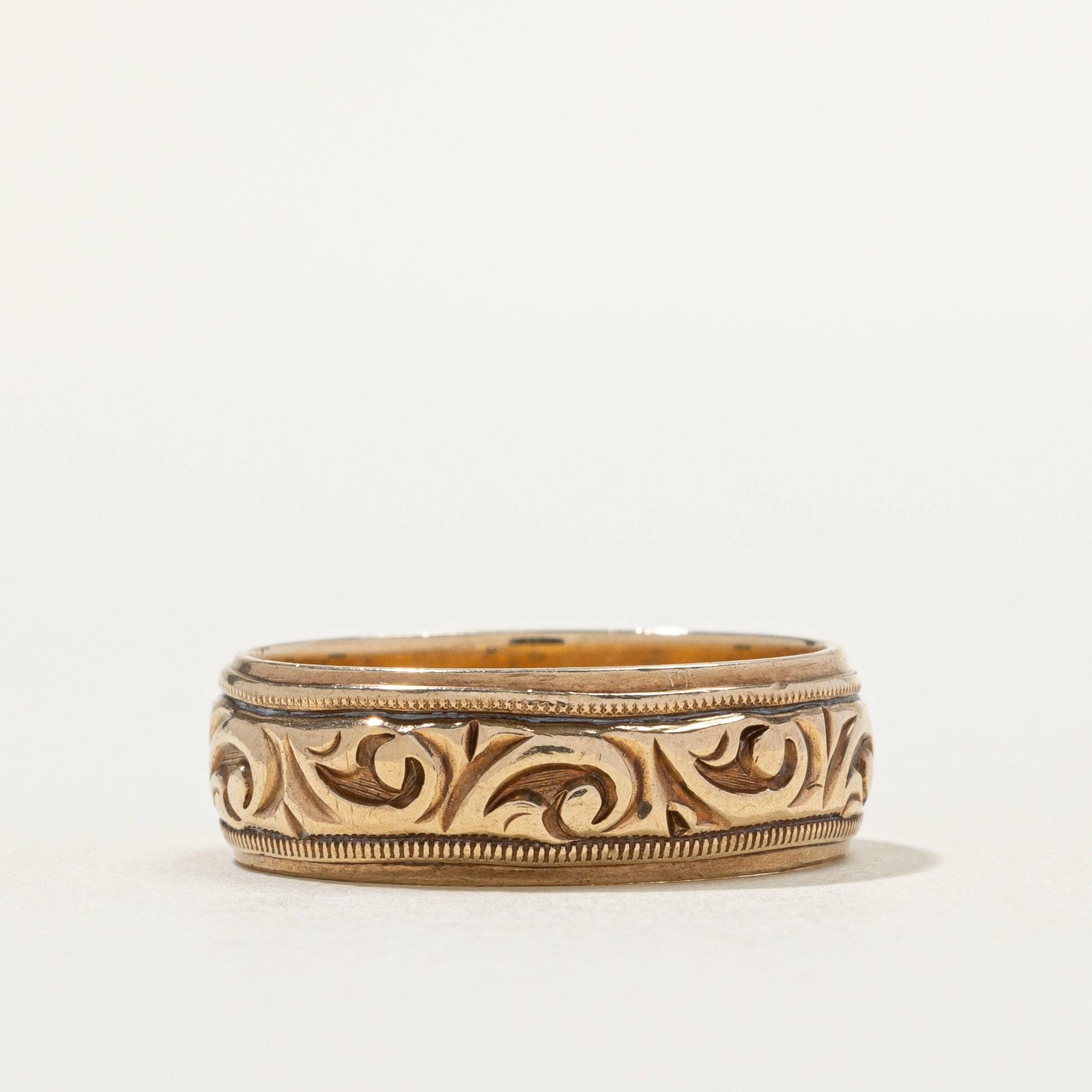 10k Yellow Gold Scrollwork Band | 6.44mm | SZ 7.5