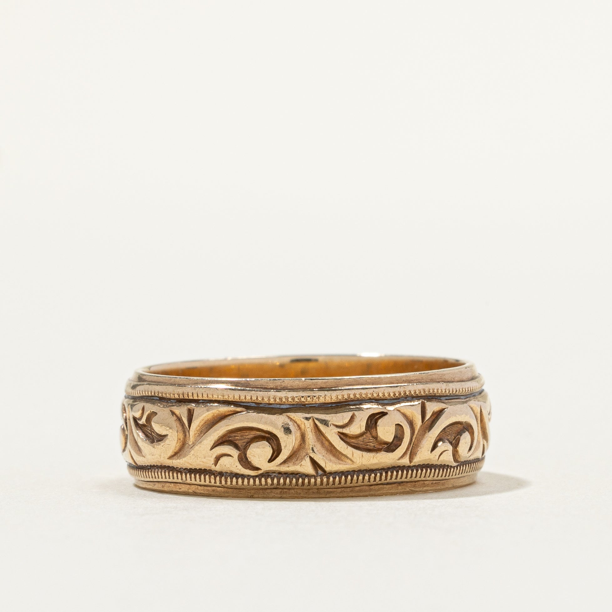 10k Yellow Gold Scrollwork Band | 6.44mm | SZ 7.5