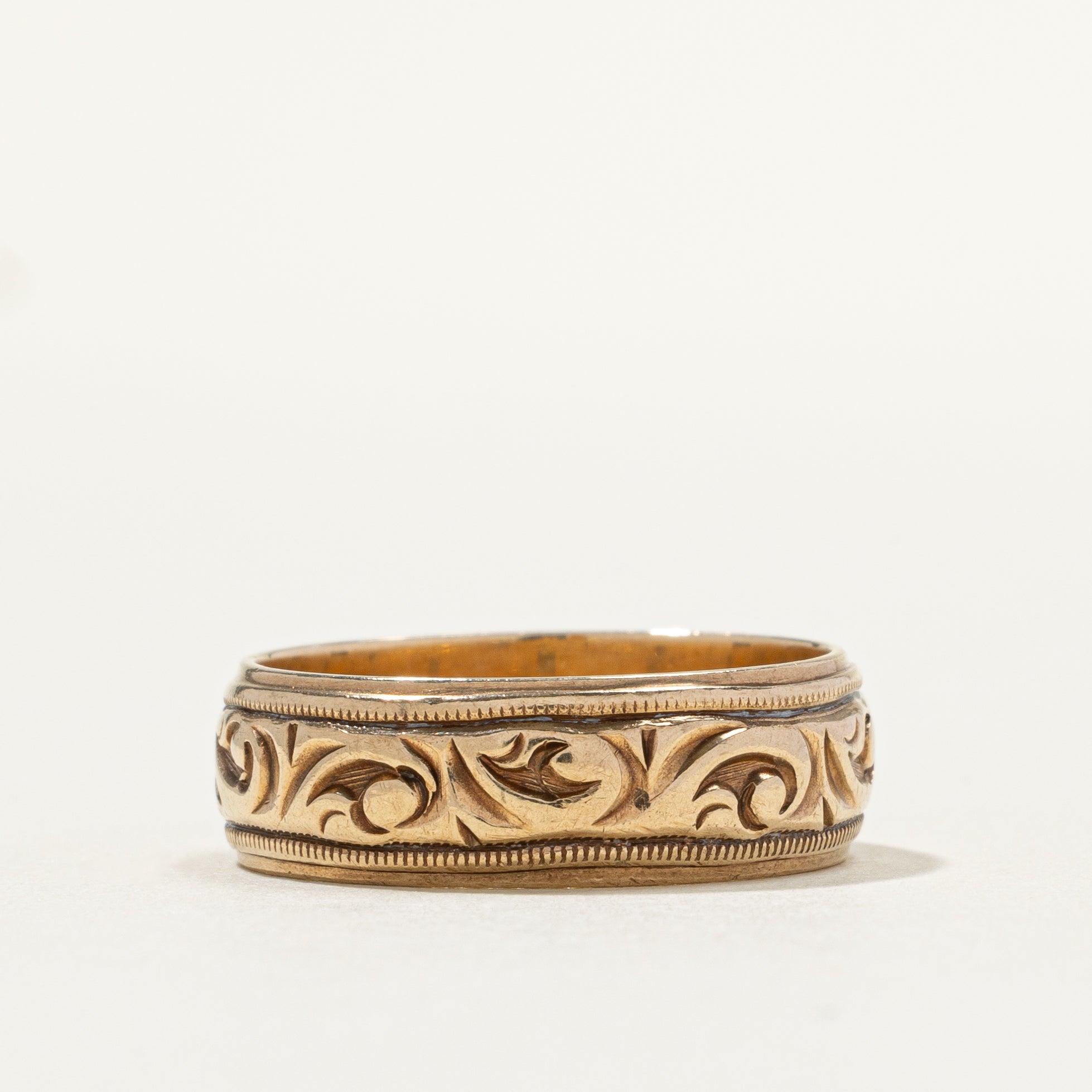 10k Yellow Gold Scrollwork Band | 6.44mm | SZ 7.5