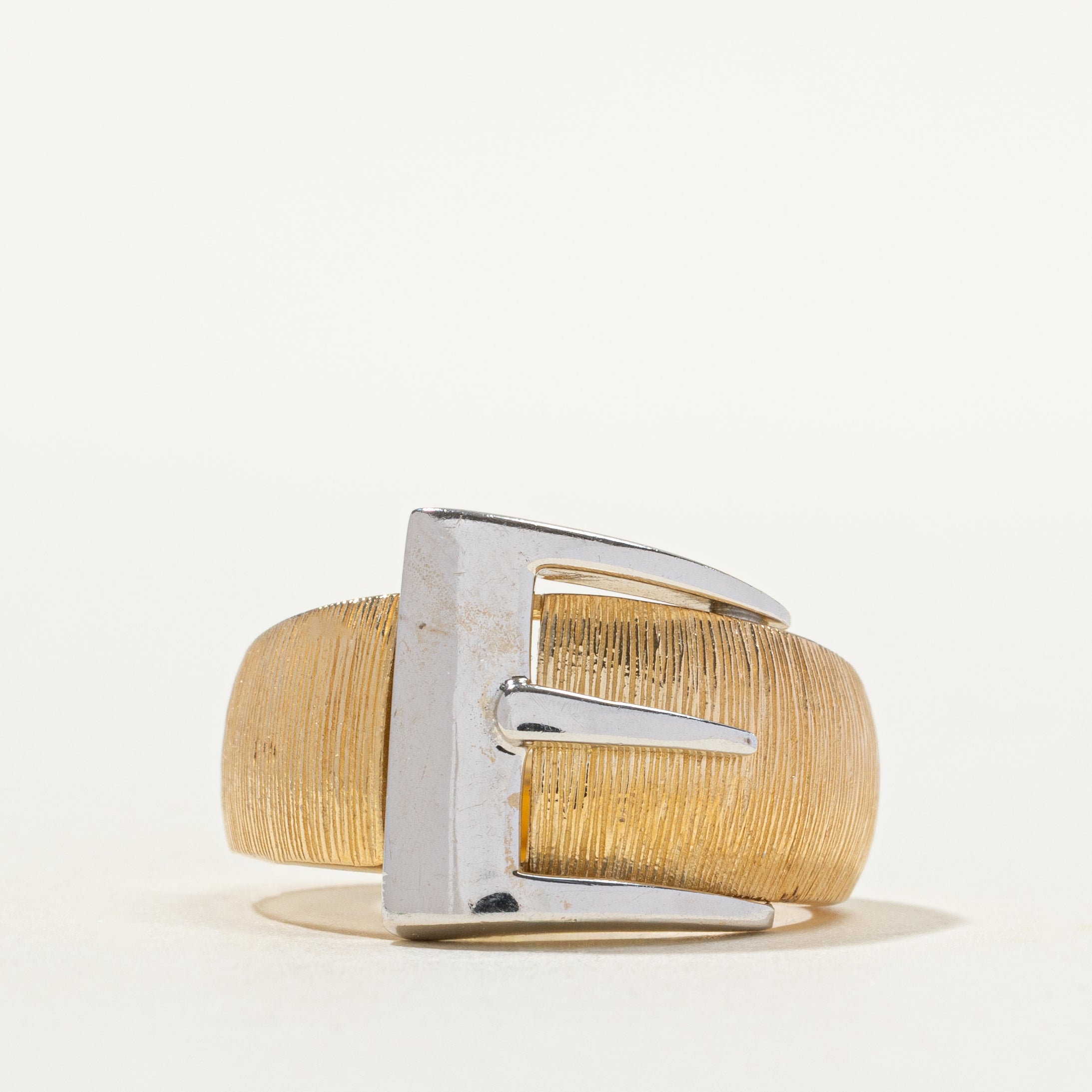 14k Two Tone Gold Textured Buckle Ring | SZ 8