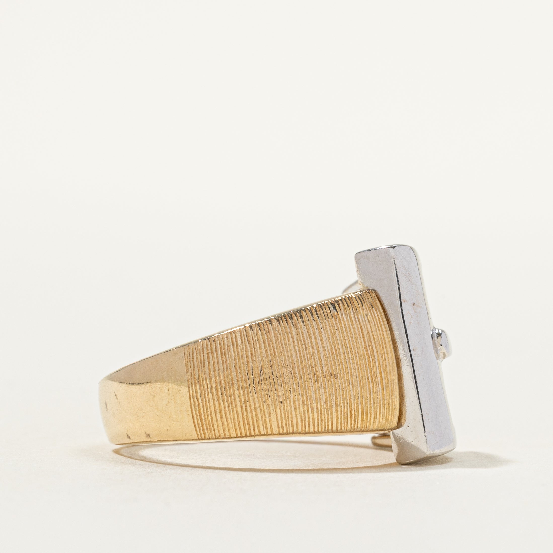 14k Two Tone Gold Textured Buckle Ring | SZ 8