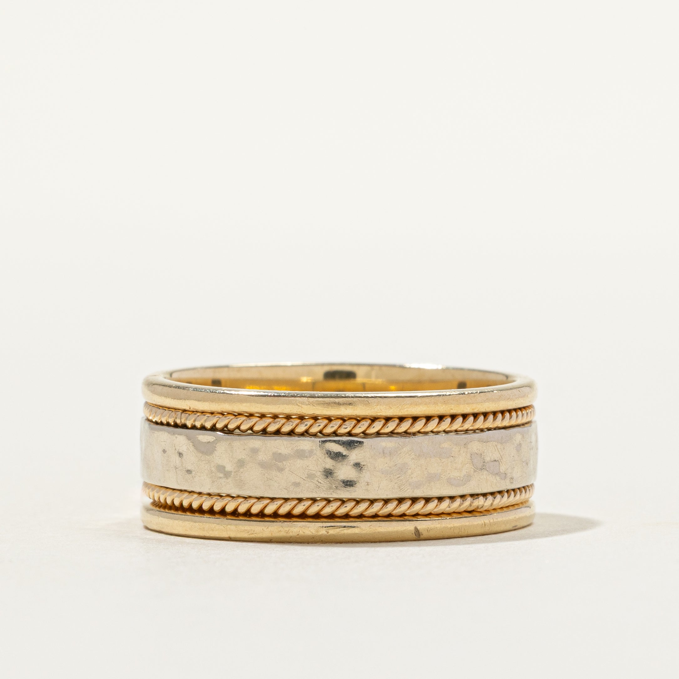 14k Two Tone Gold Hammered Rope Band | SZ 9.25