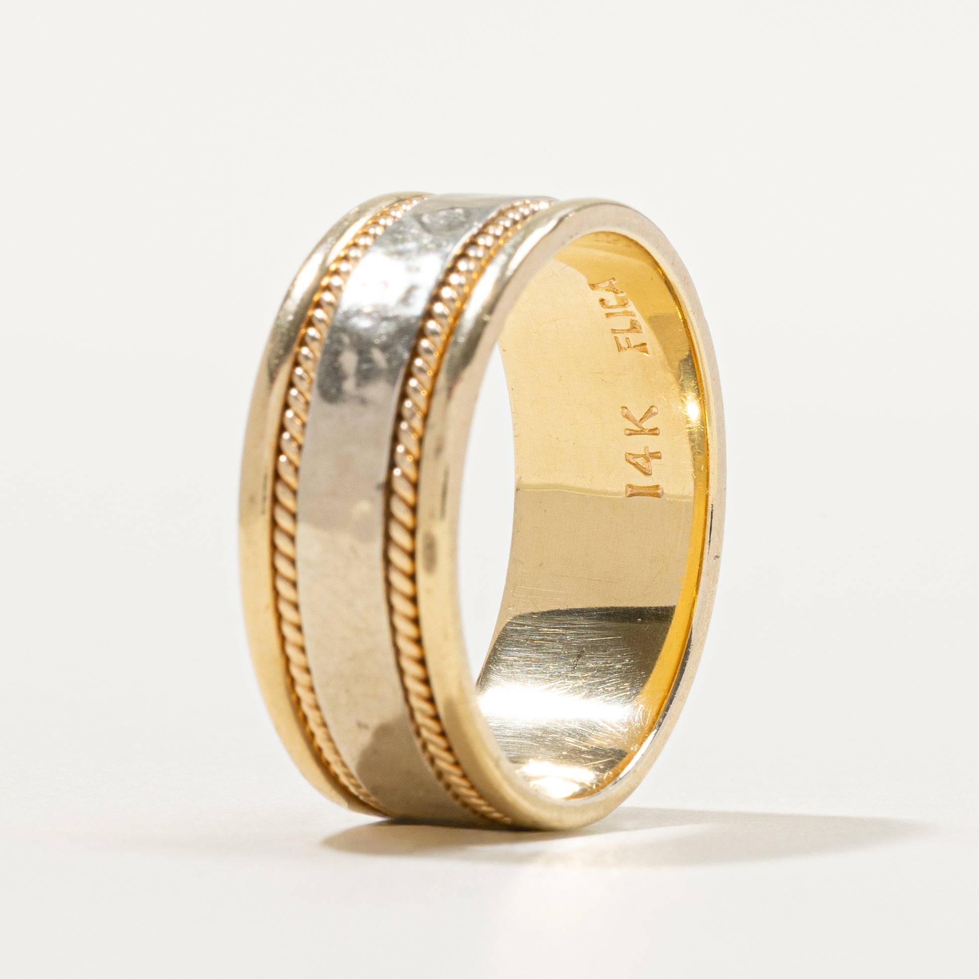 14k Two Tone Gold Hammered Rope Band | SZ 9.25