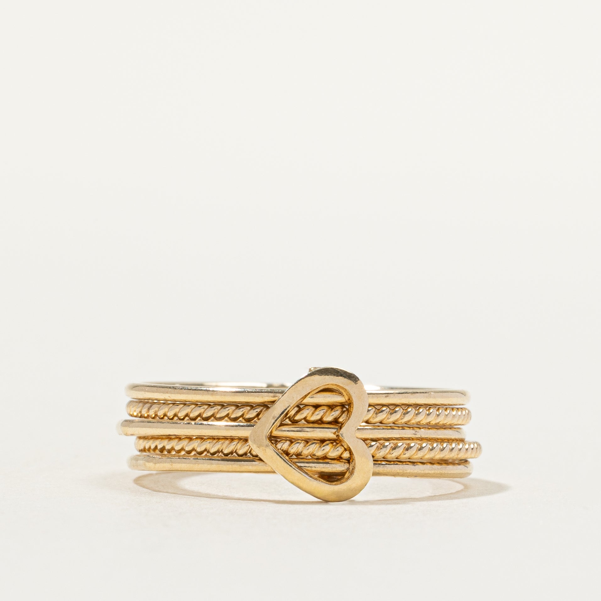 Bague cœur empilée en or jaune 14 carats | Taille 6,25