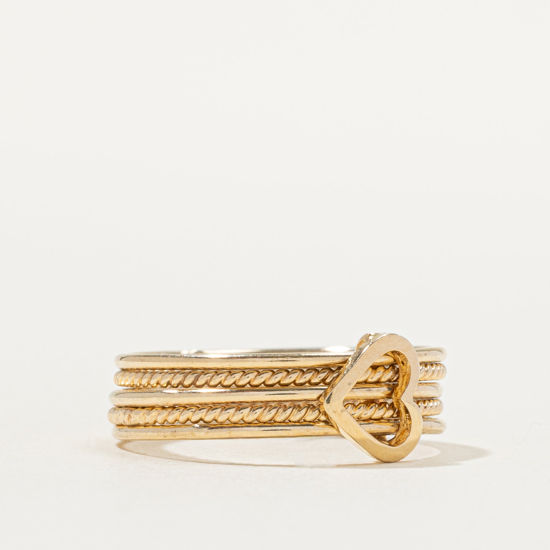 Bague cœur empilée en or jaune 14 carats | Taille 6,25