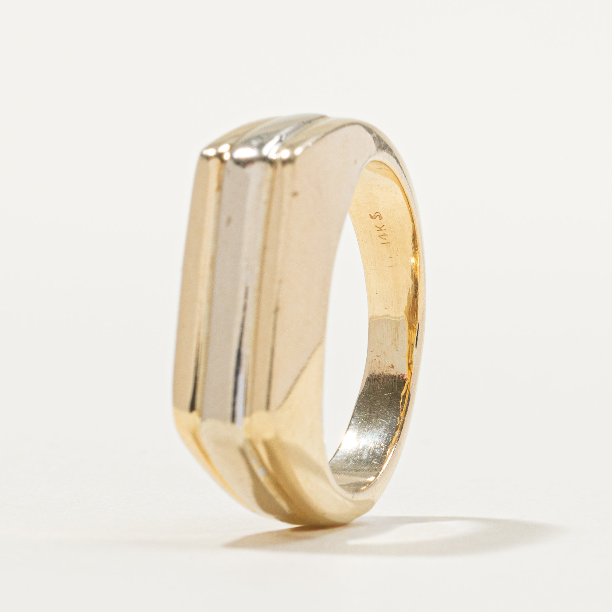 Bague chevalière rainurée en or jaune 14 carats | Taille 7,75