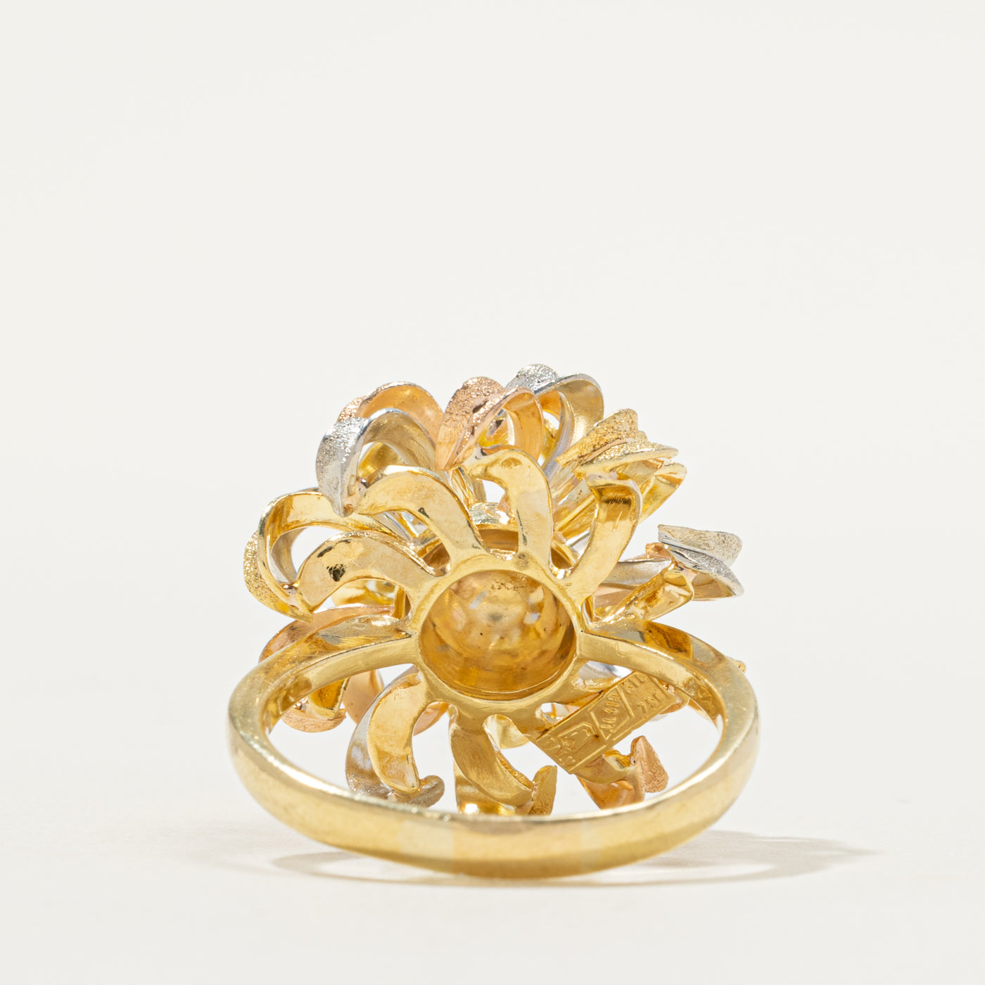 18k Tri Tone Gold Textured Cocktail Ring | SZ 8.75