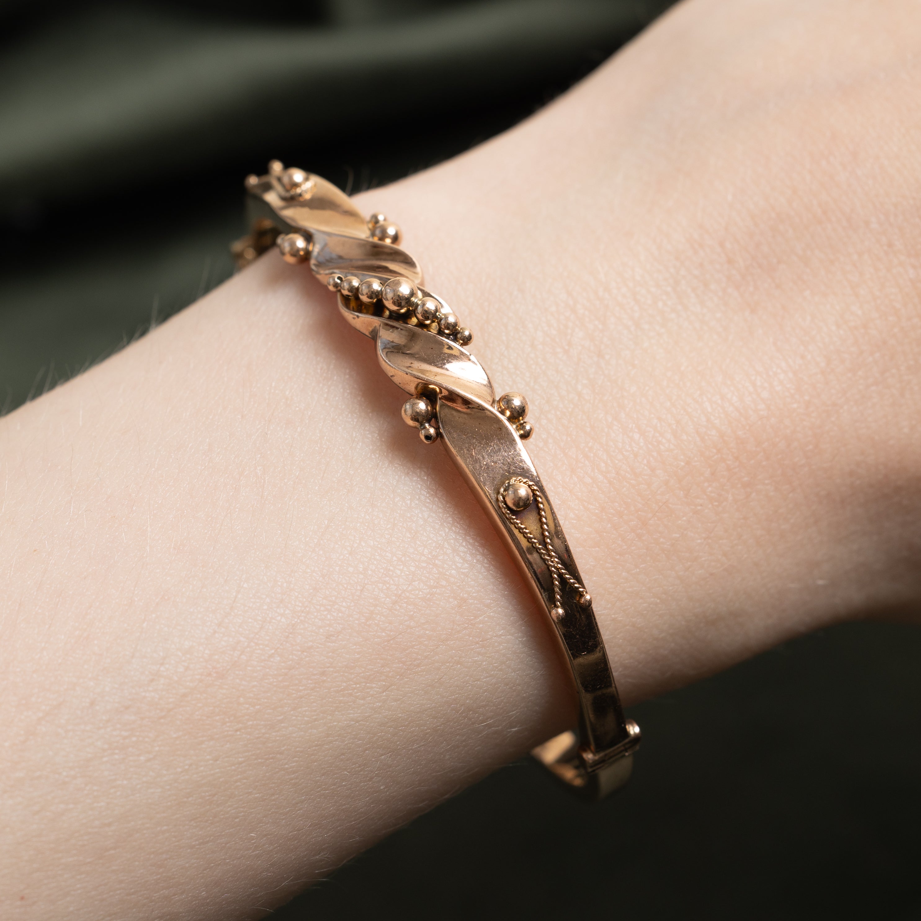 Art Deco 1923 Dublin 9k Yellow Gold Ornate Twisted Bangle | 5.75"