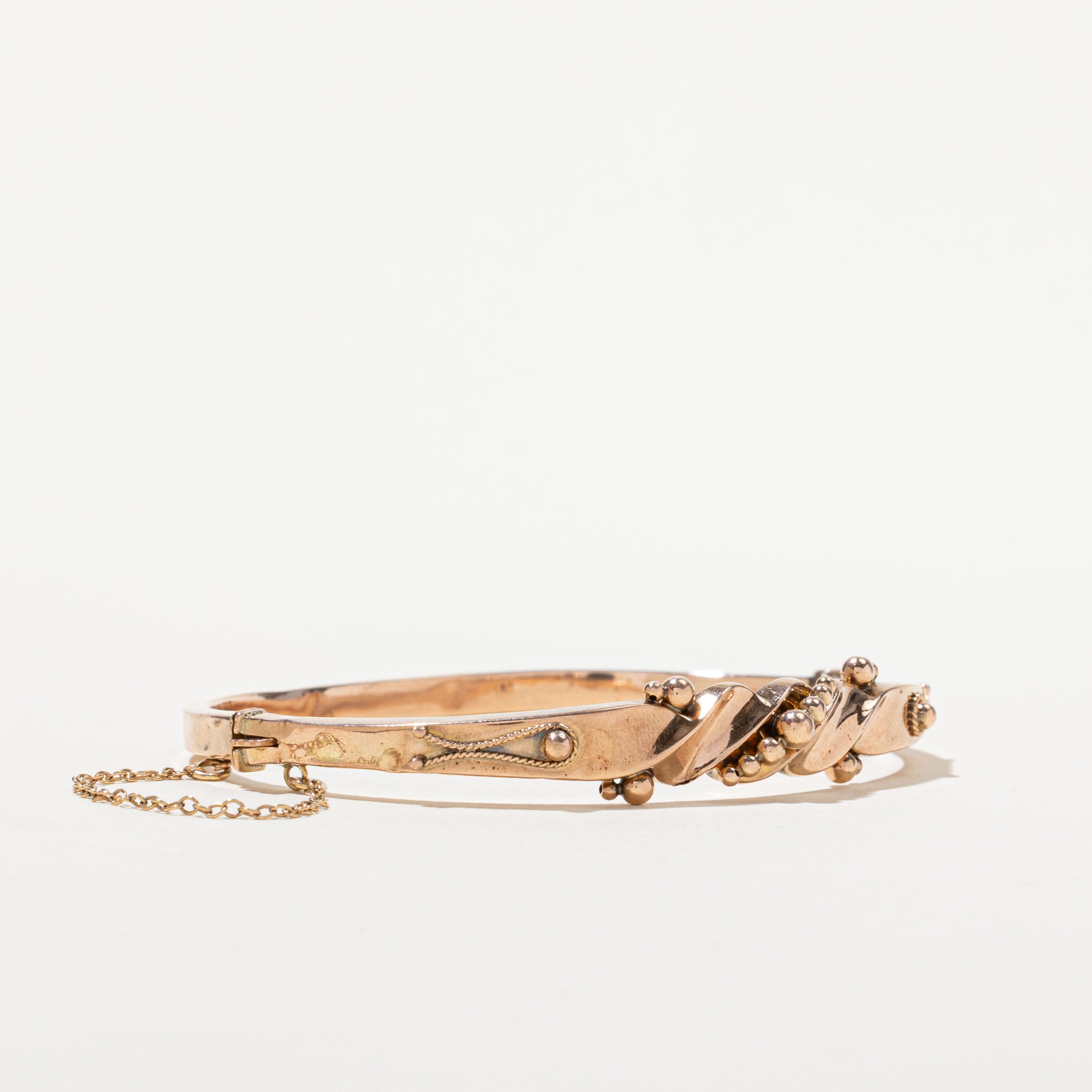 Art Deco 1923 Dublin 9k Yellow Gold Ornate Twisted Bangle | 5.75"