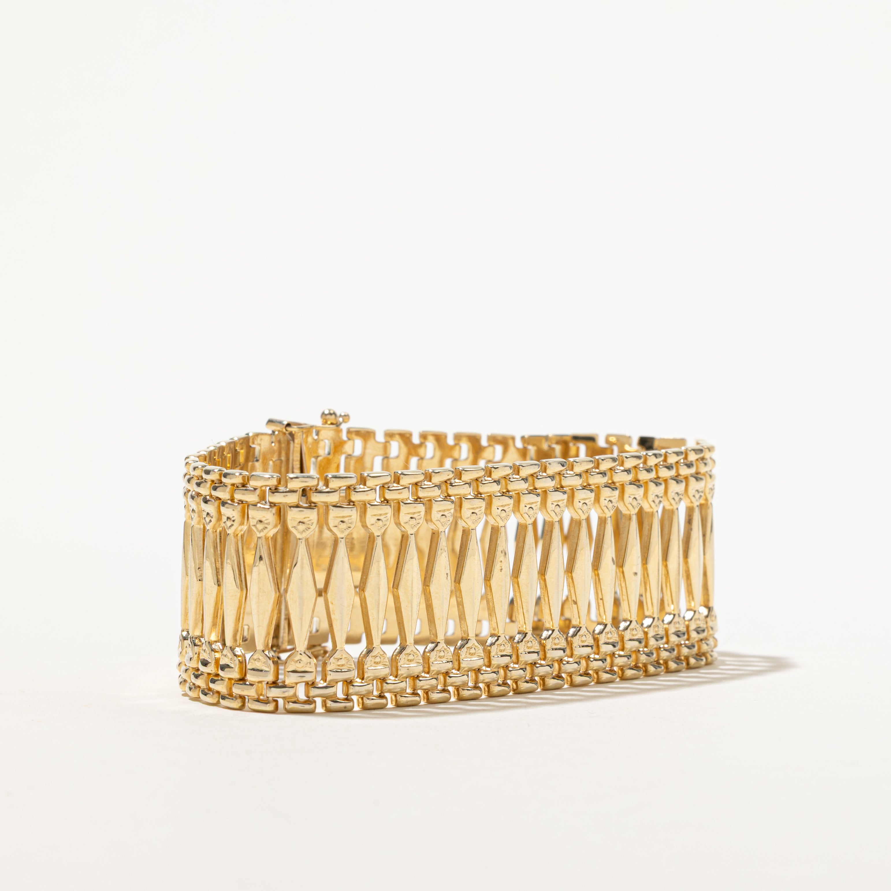 14k Yellow Gold Marquise Bar Link Bracelet | 7"
