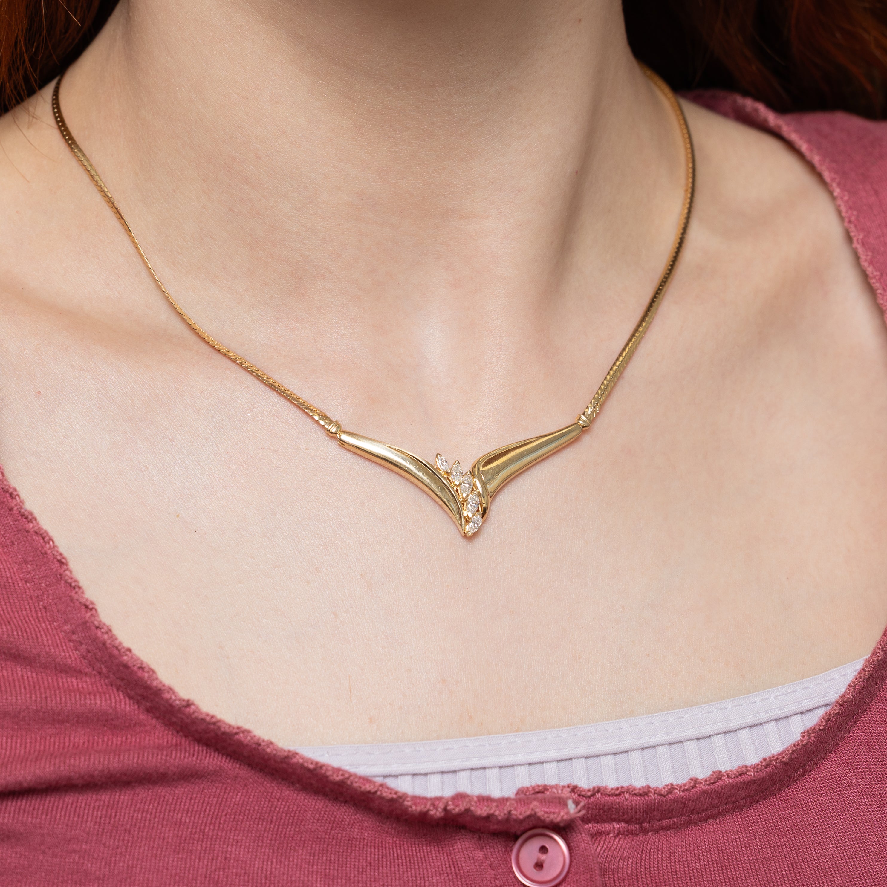 Marquise Cut Diamond Chevron Pendant Necklace | 0.50ctw | 16"