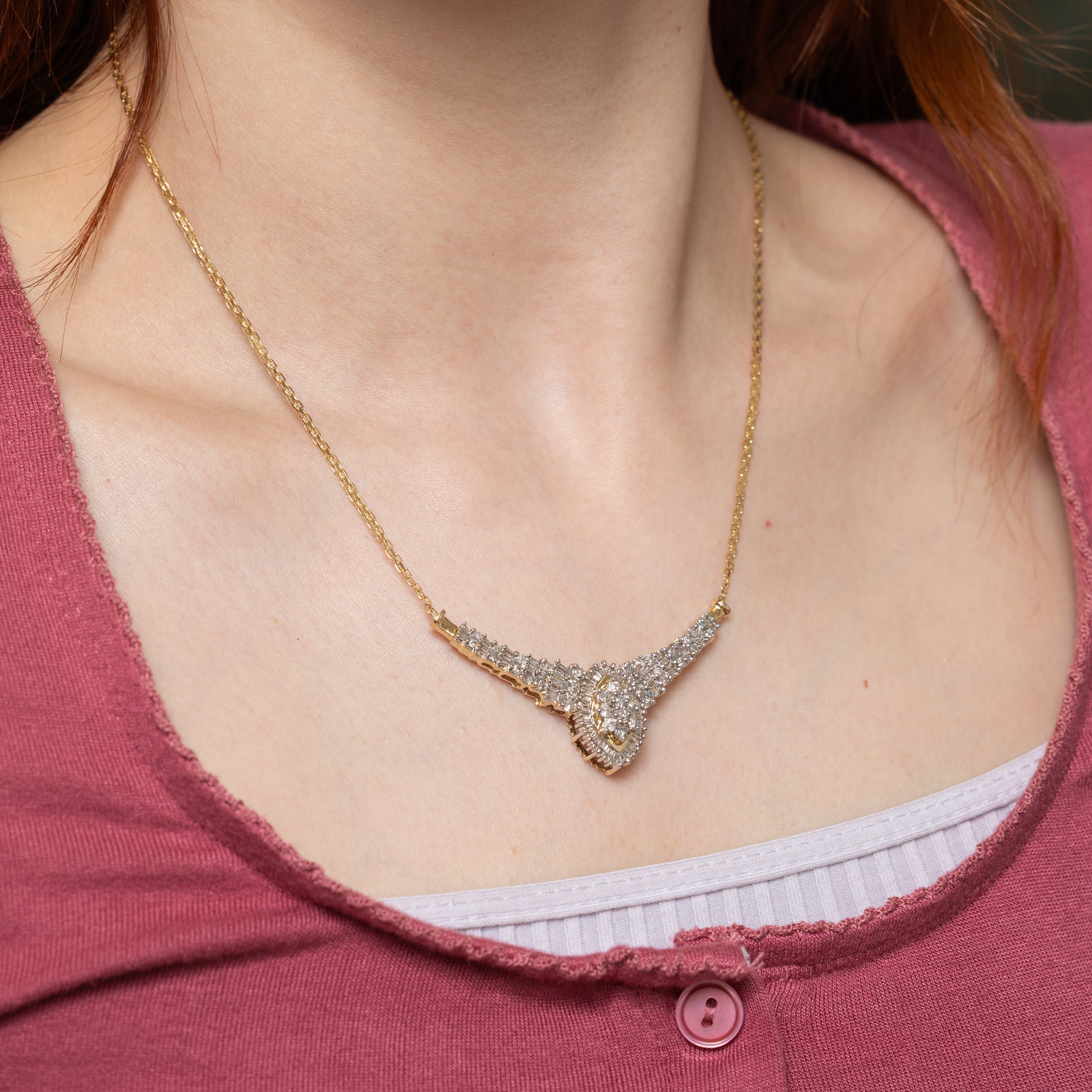 Mixed Cut Diamond Cluster Pendant Necklace | 1.50ctw | 17.5"