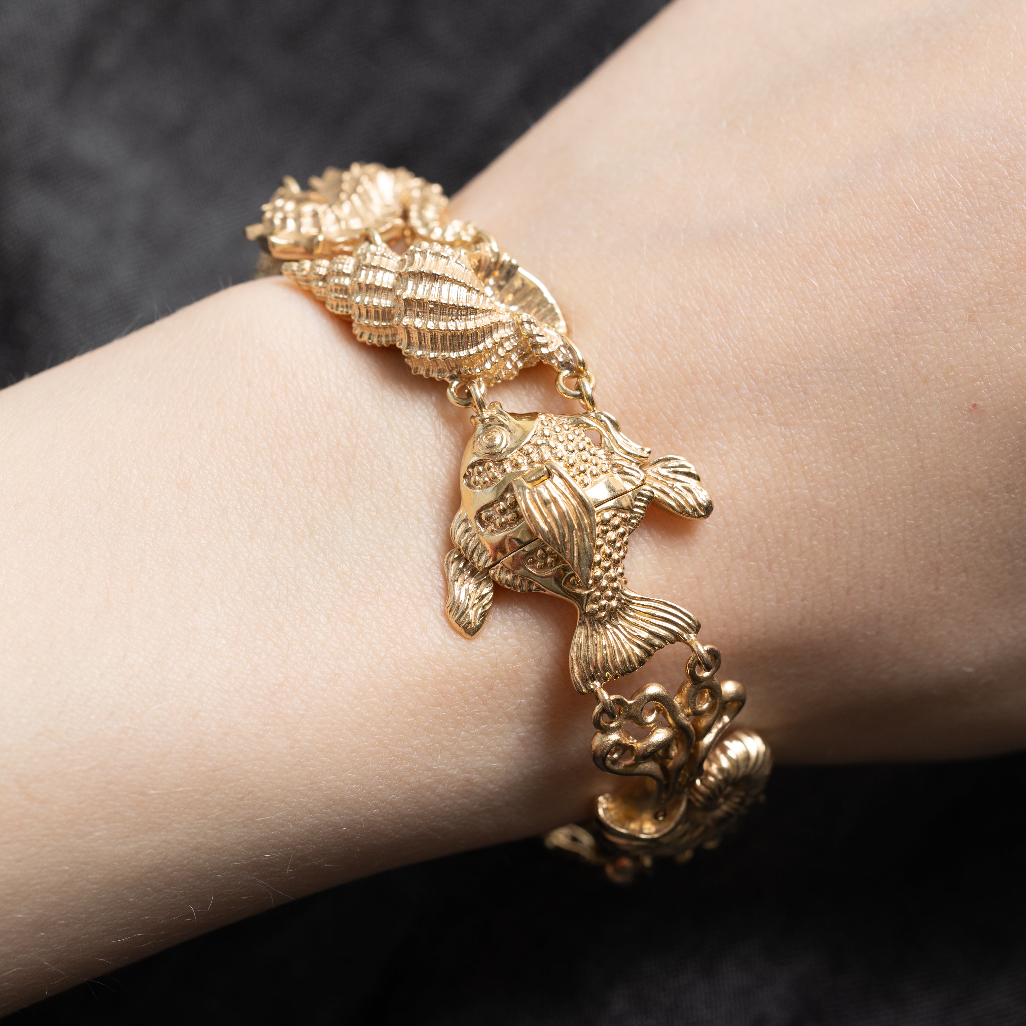14k Yellow Gold Nautical Sea Life Bracelet | 6"