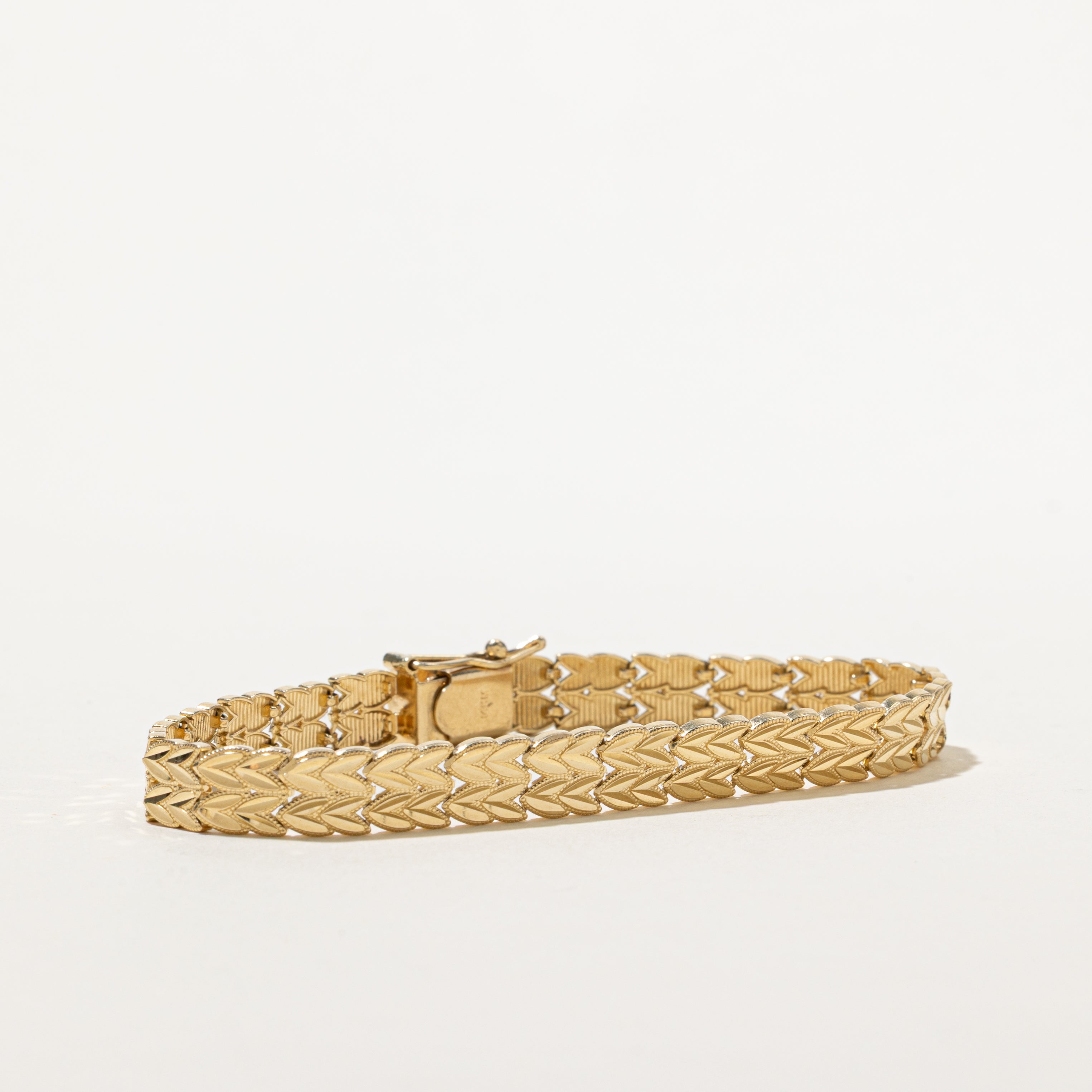 14k Yellow Gold Diamond Cut Heart Link Bracelet | 7"