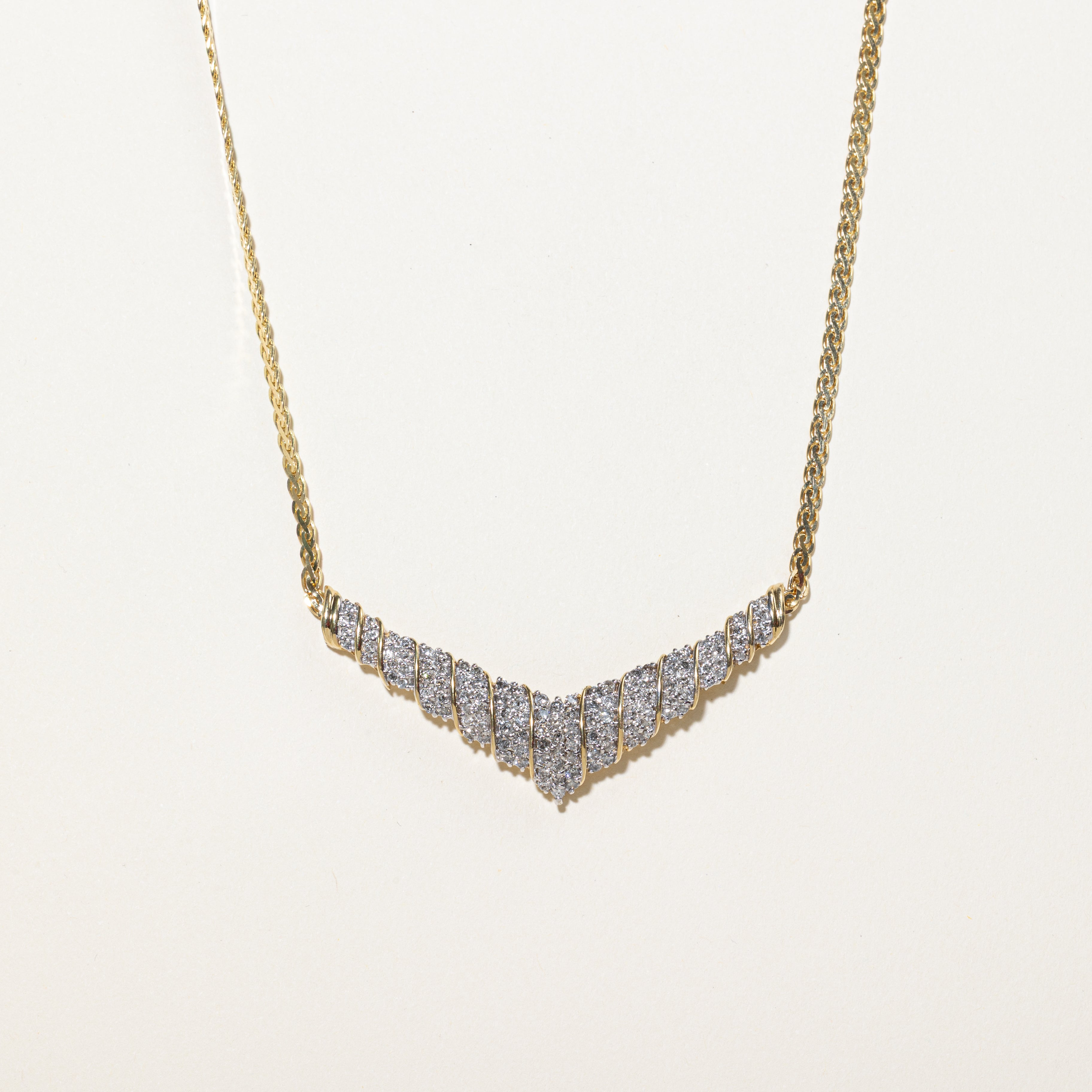 Yellow Gold Diamond Cluster Chevron Necklace | 1.70ctw | 17"
