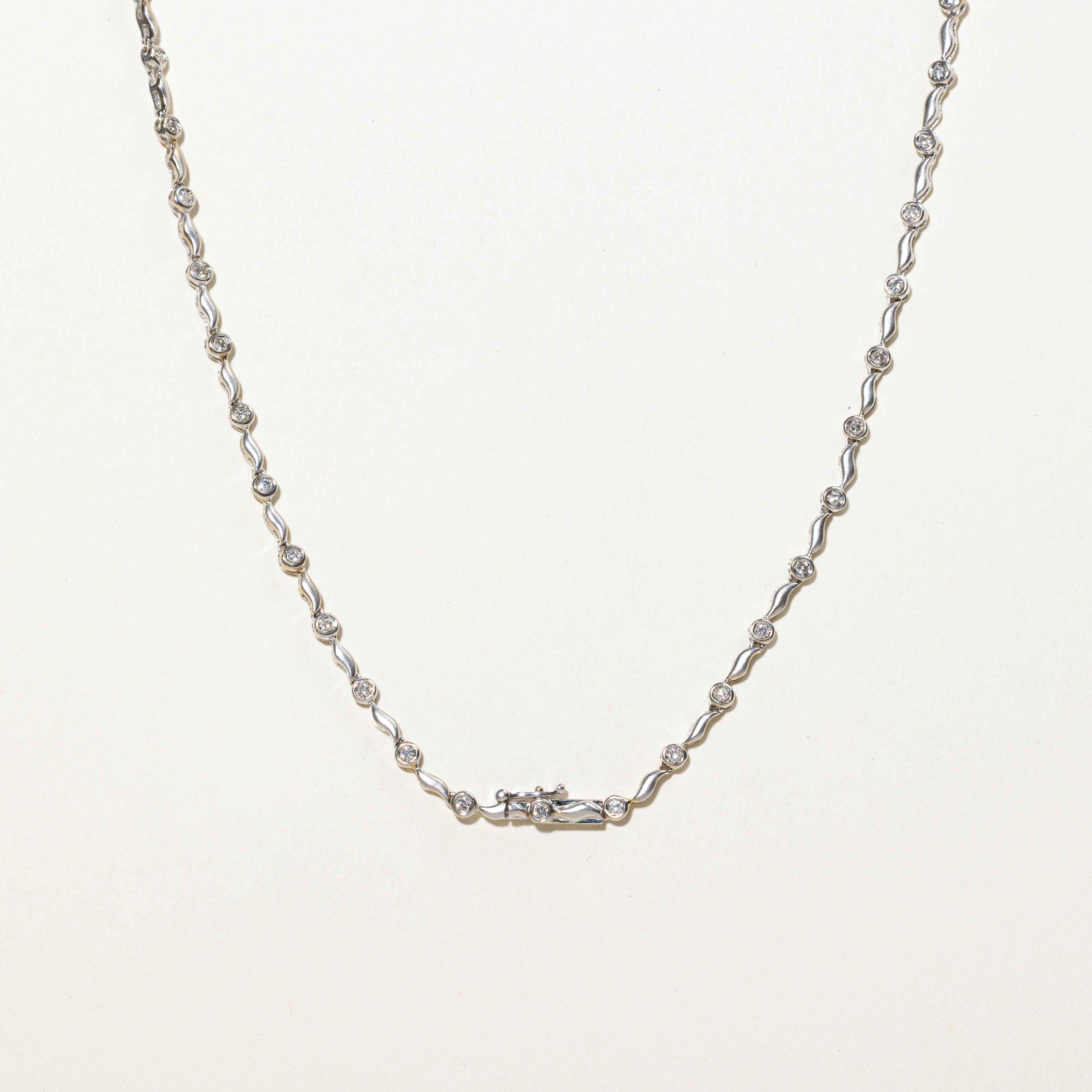 White Gold Diamond Swirl Link Tennis Necklace | 0.96ctw | 17"