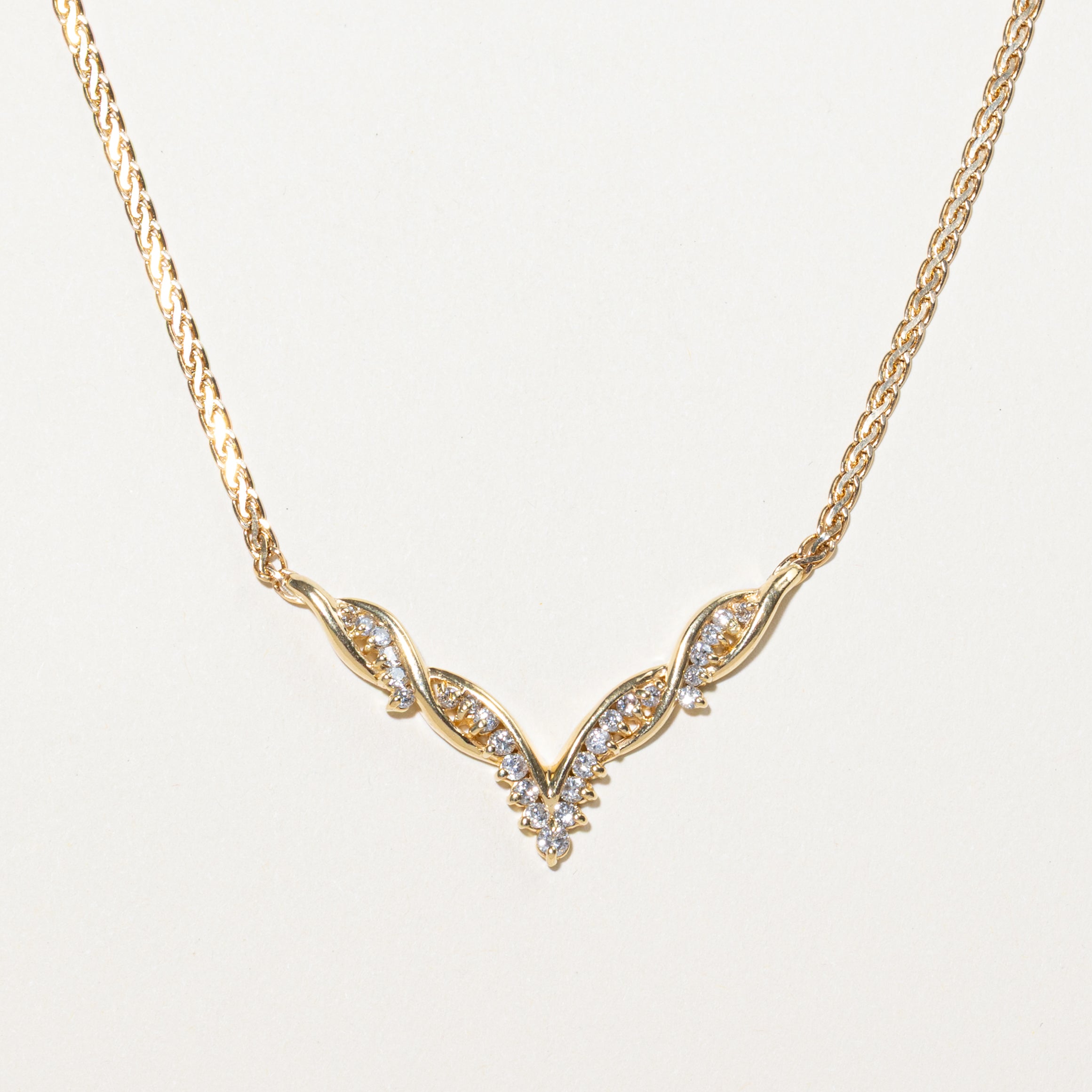 Yellow Gold Diamond Chevron Pendant Necklace | 0.78ctw | 17"
