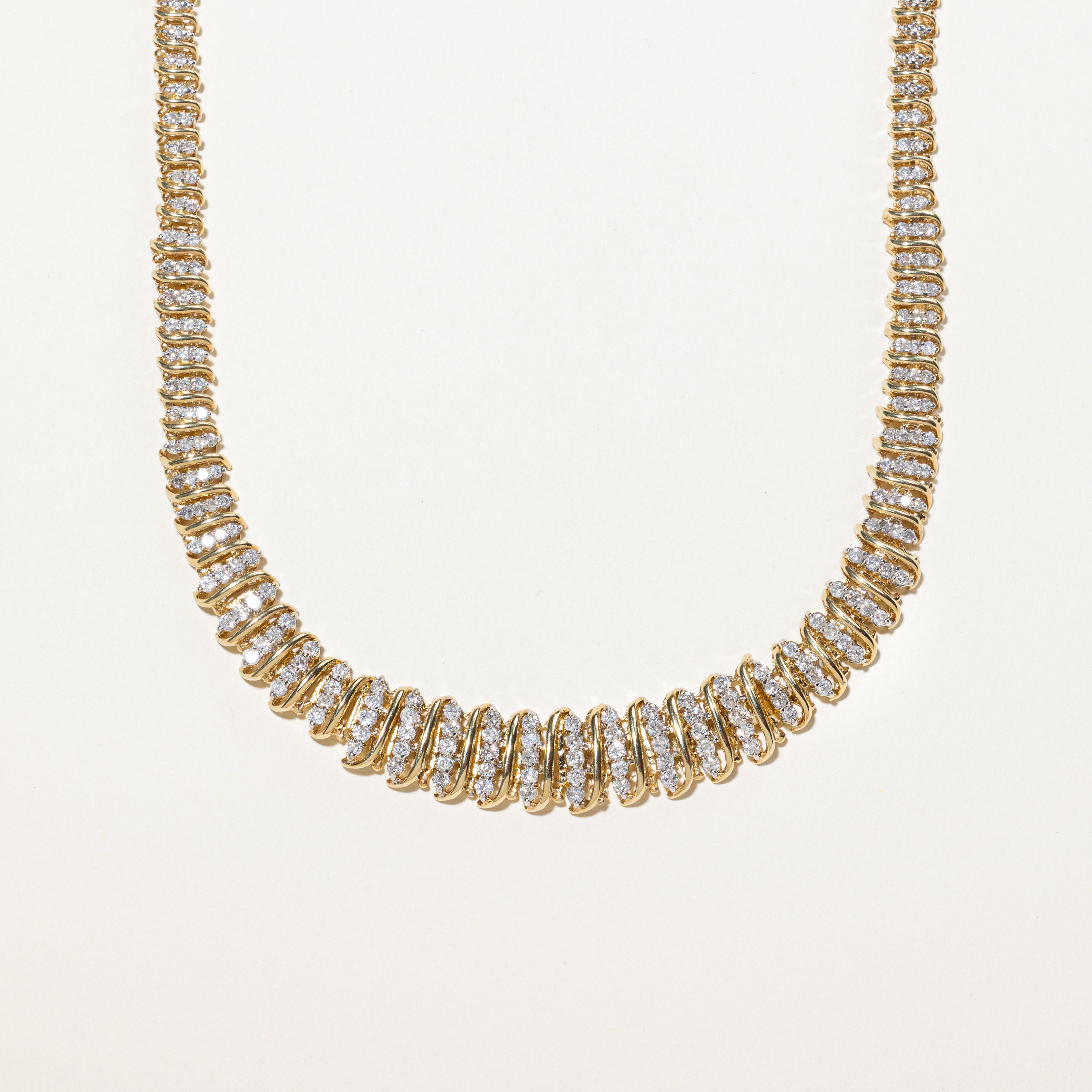 Yellow Gold Diamond Swirl Tennis Necklace | 4.88ctw | 18.5"
