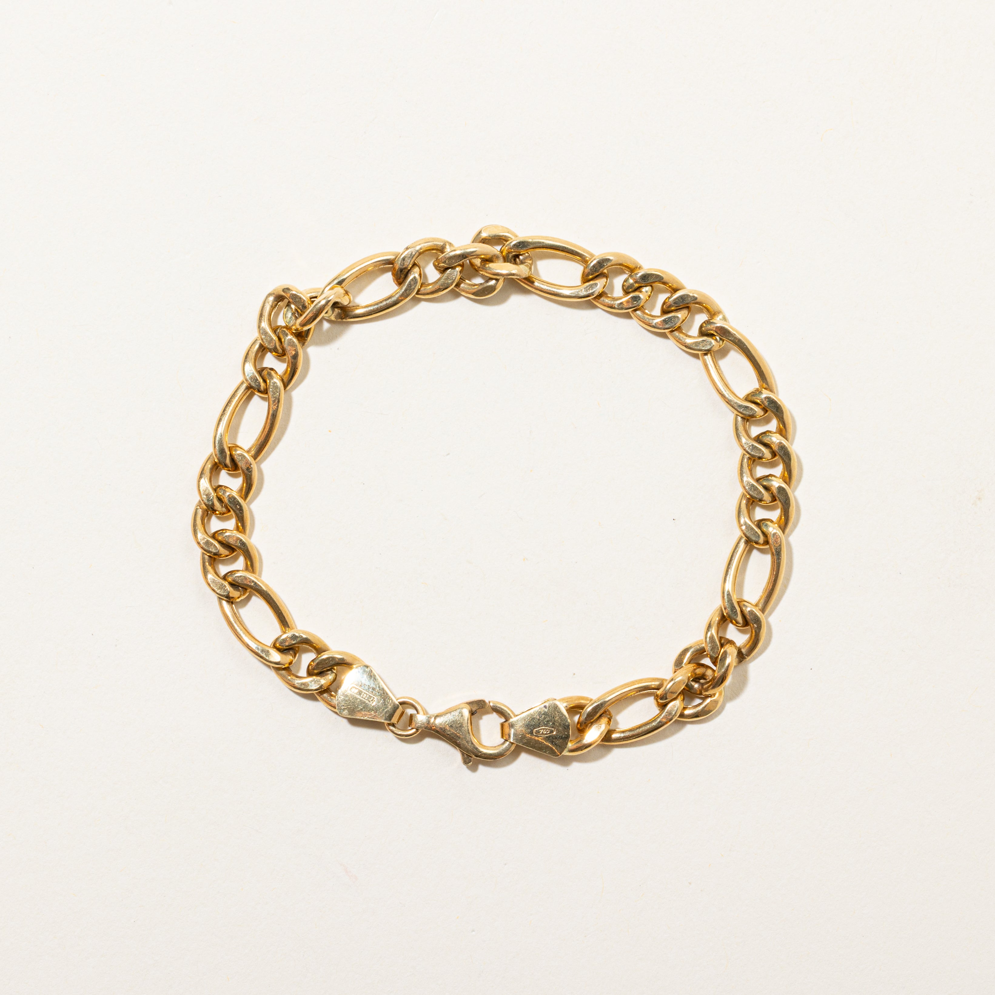 18k Yellow Gold Figaro Chain Bracelet | 7.5"
