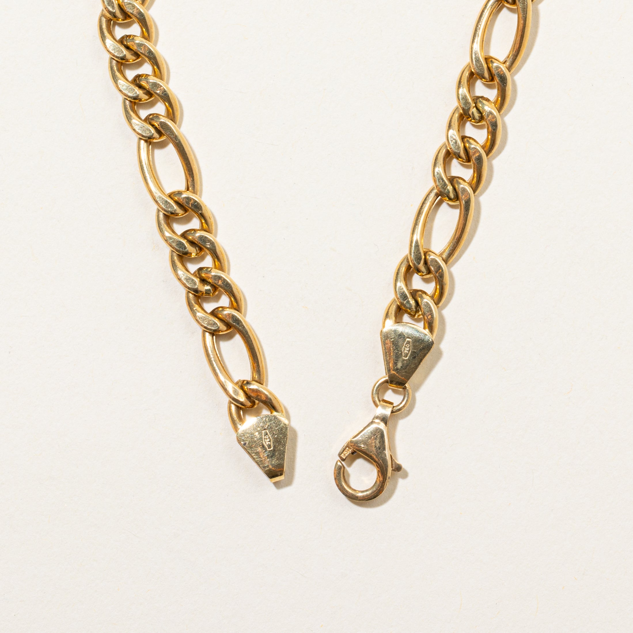 18k Yellow Gold Figaro Chain Bracelet | 7.5"