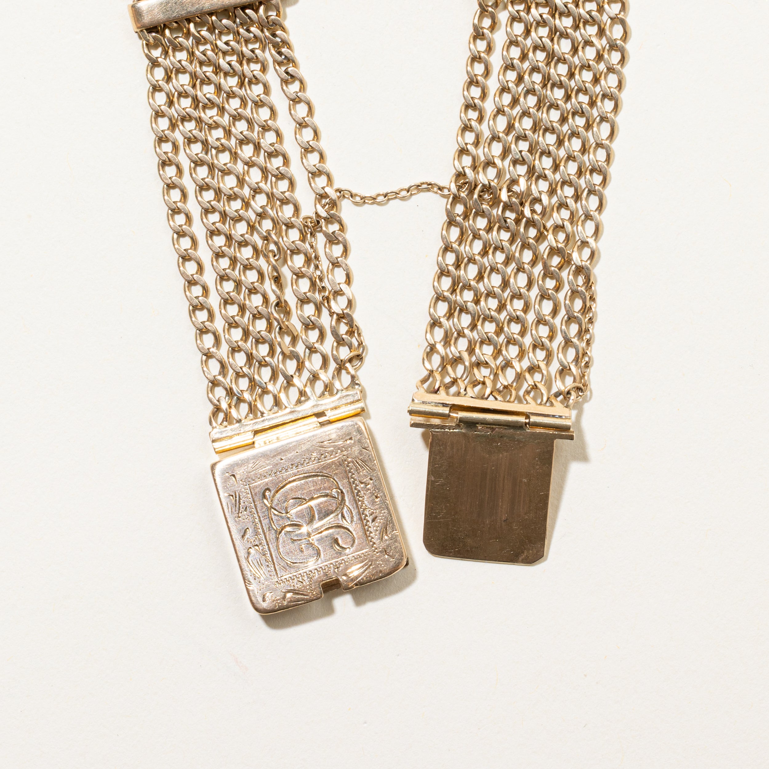 14k Yellow Gold Engraved "RD" Initialized Multi Chain Bracelet | 7.25"