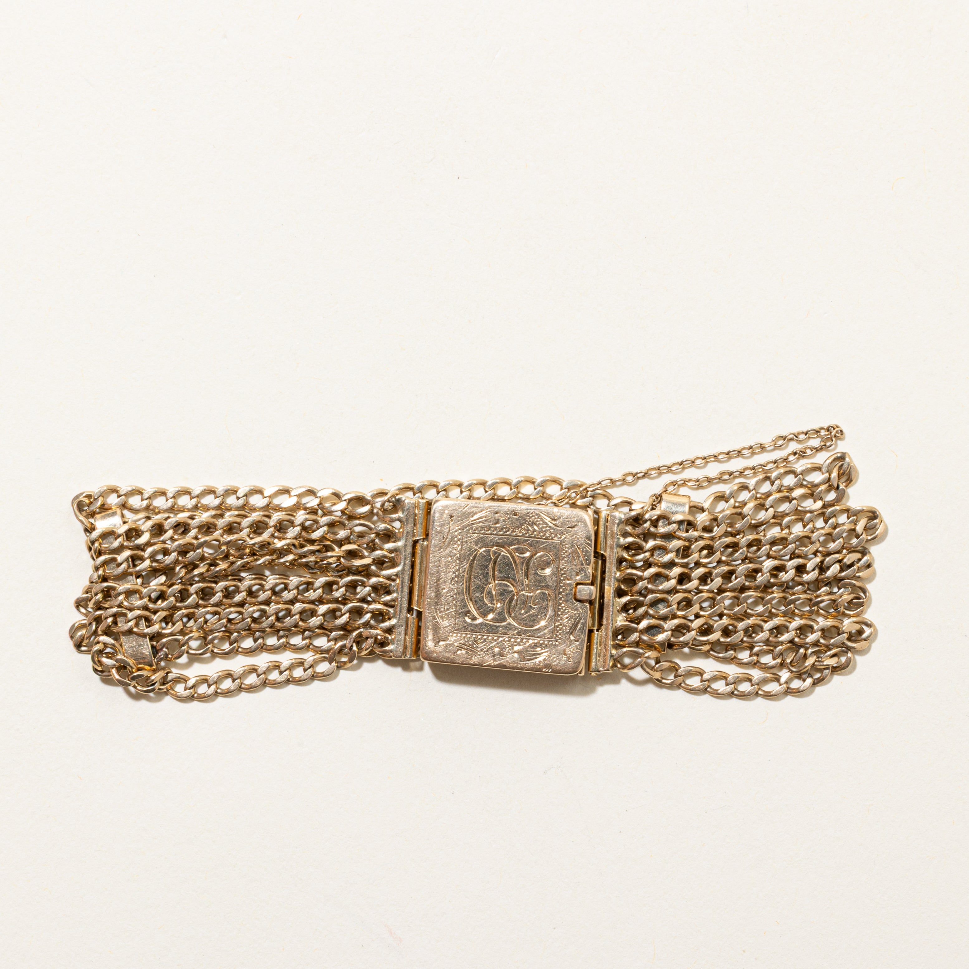 14k Yellow Gold Engraved "RD" Initialized Multi Chain Bracelet | 7.25"
