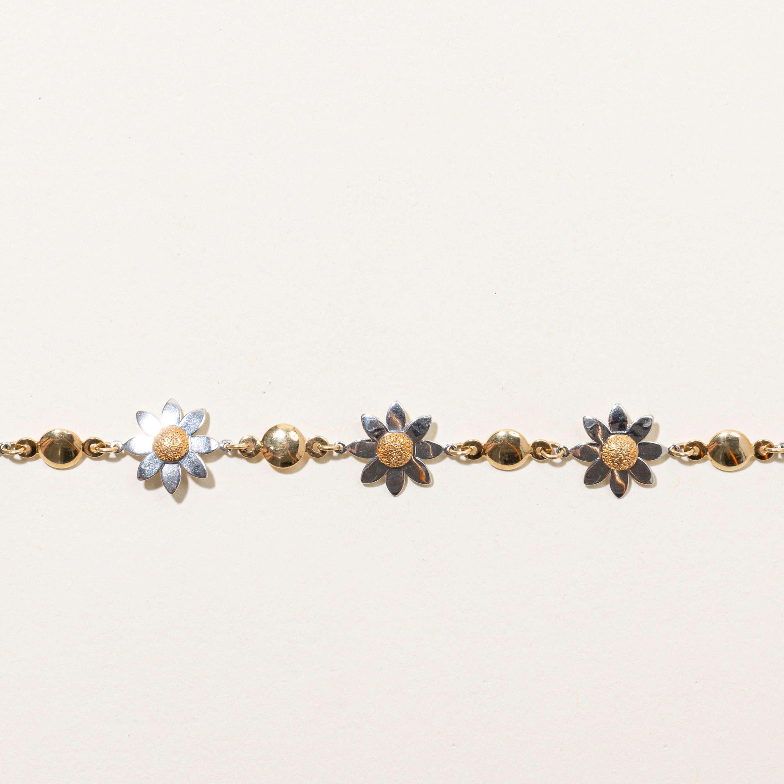 14k Yellow & White Gold Daisy Flower Bracelet | 6"