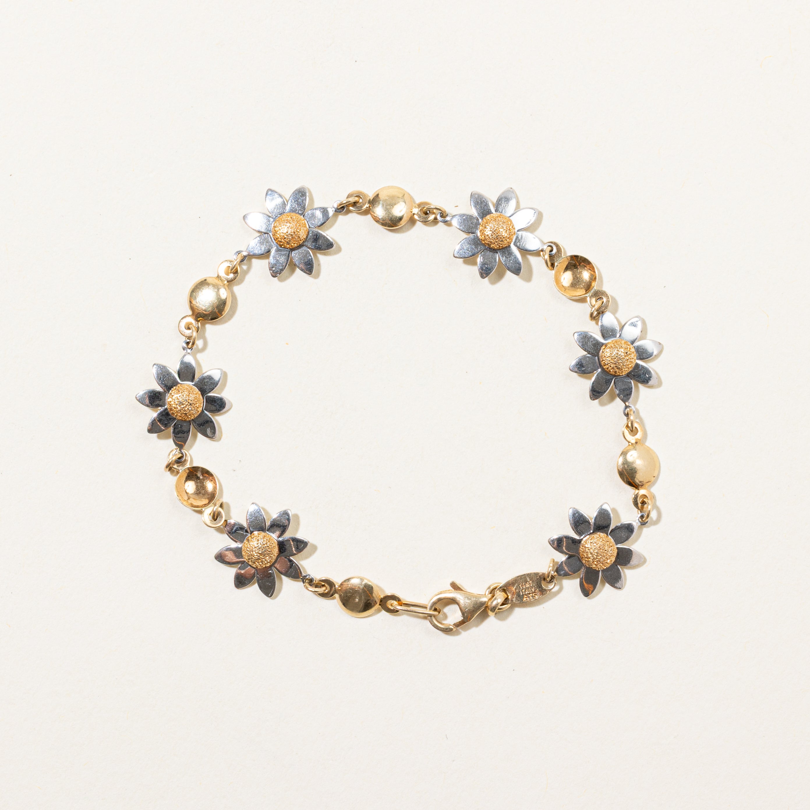 14k Yellow & White Gold Daisy Flower Bracelet | 6"