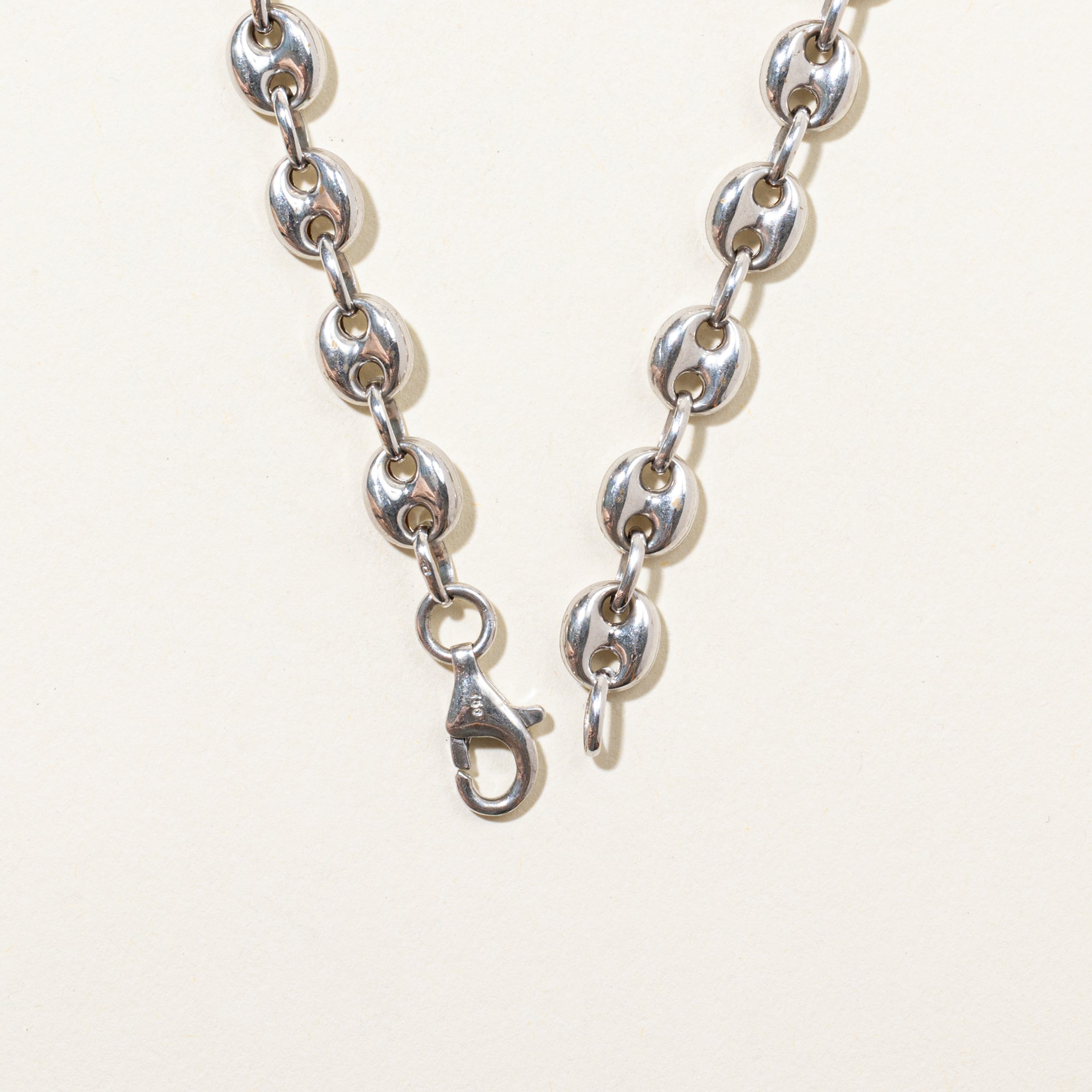 18k White Gold Puffed Anchor Chain Bracelet | 7"