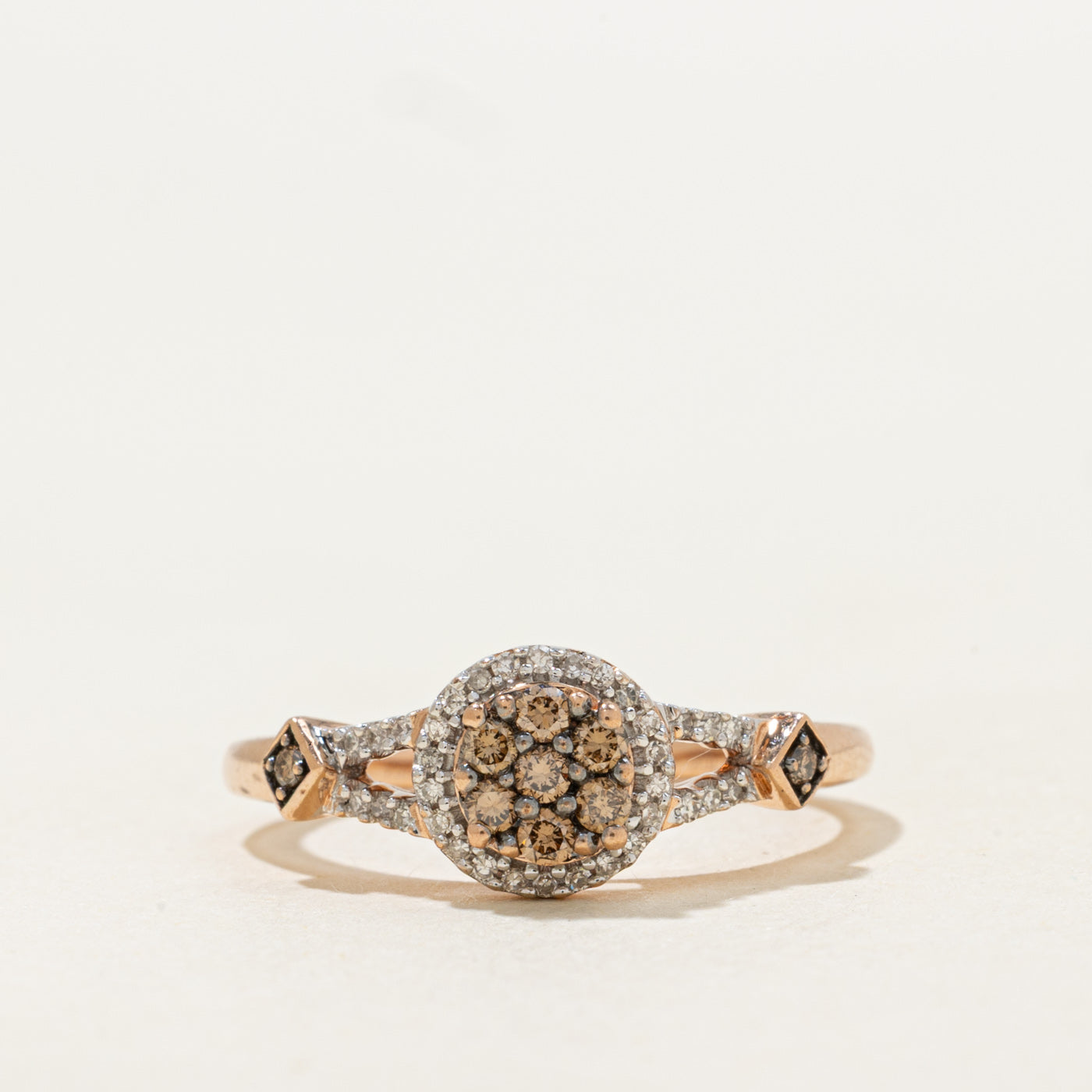 Rose Gold Brown & White Diamond Cluster Halo Ring | 0.29ctw | SZ 5.5