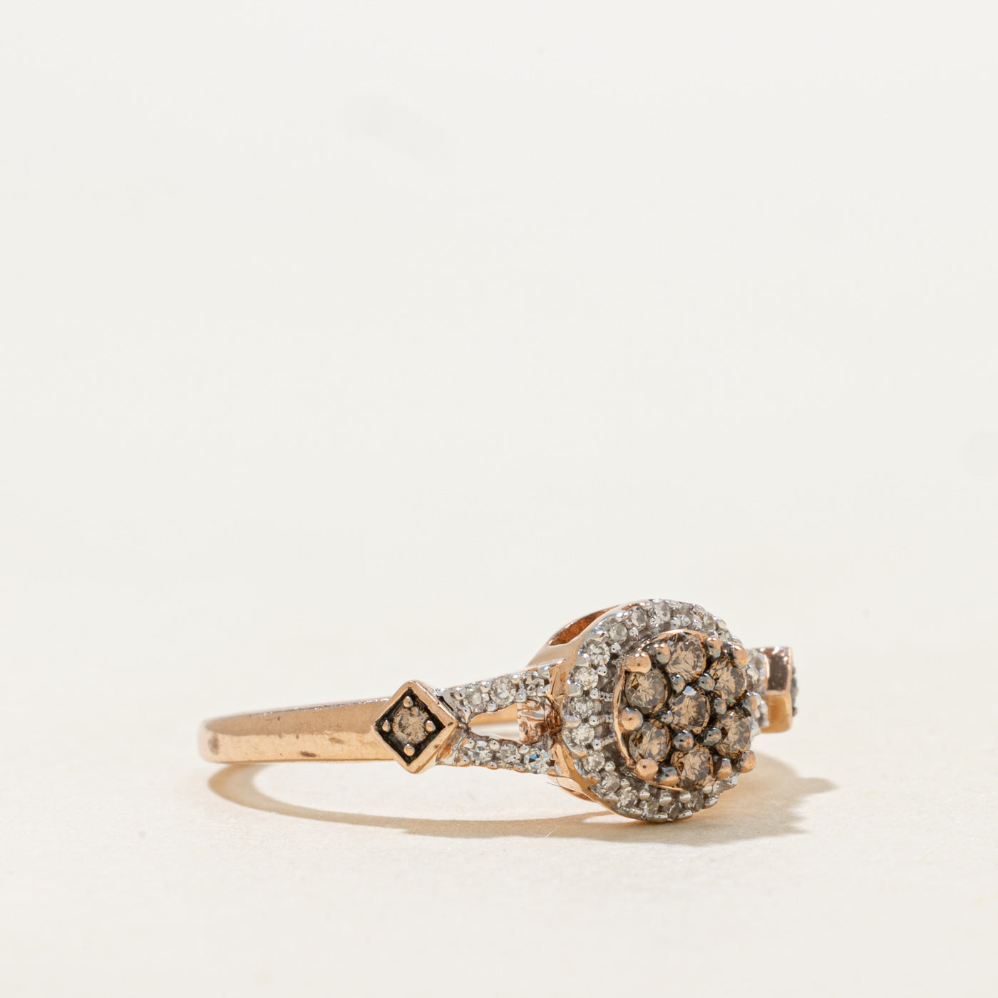 Rose Gold Brown & White Diamond Cluster Halo Ring | 0.29ctw | SZ 5.5