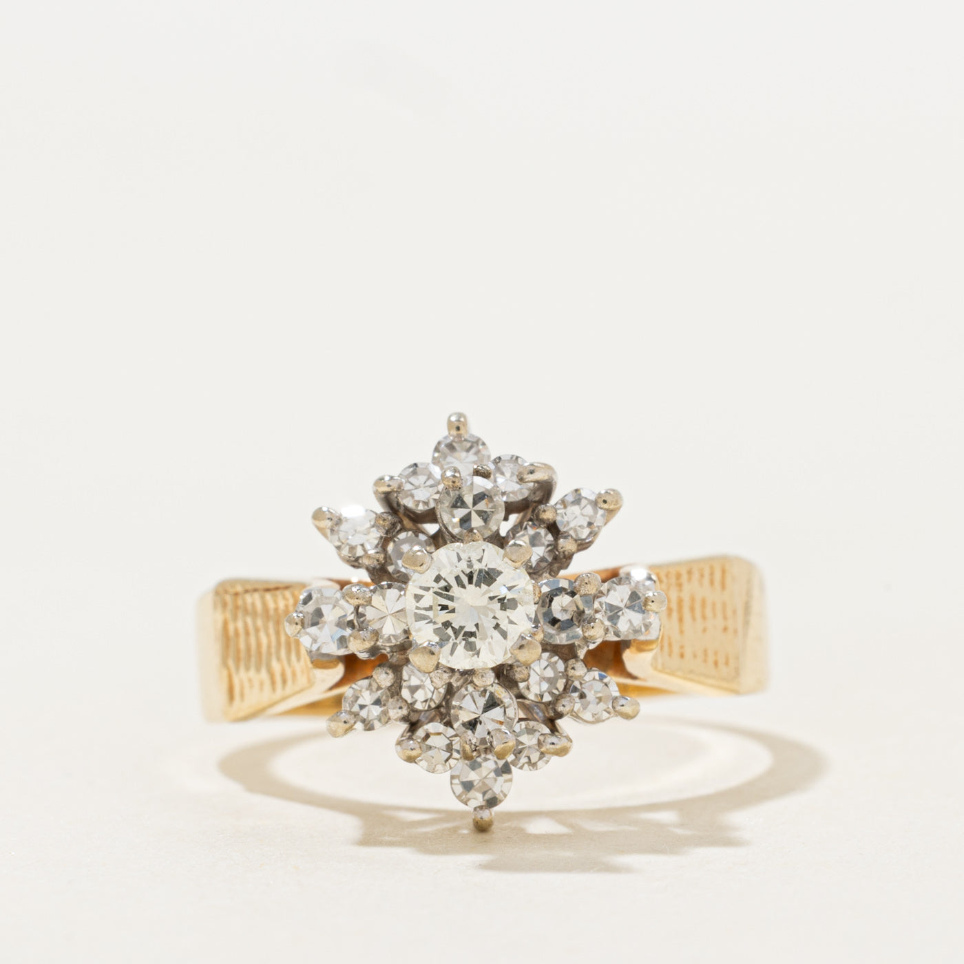 Yellow Gold Diamond Cluster Textured Ring | 0.67ctw | SZ 6.25