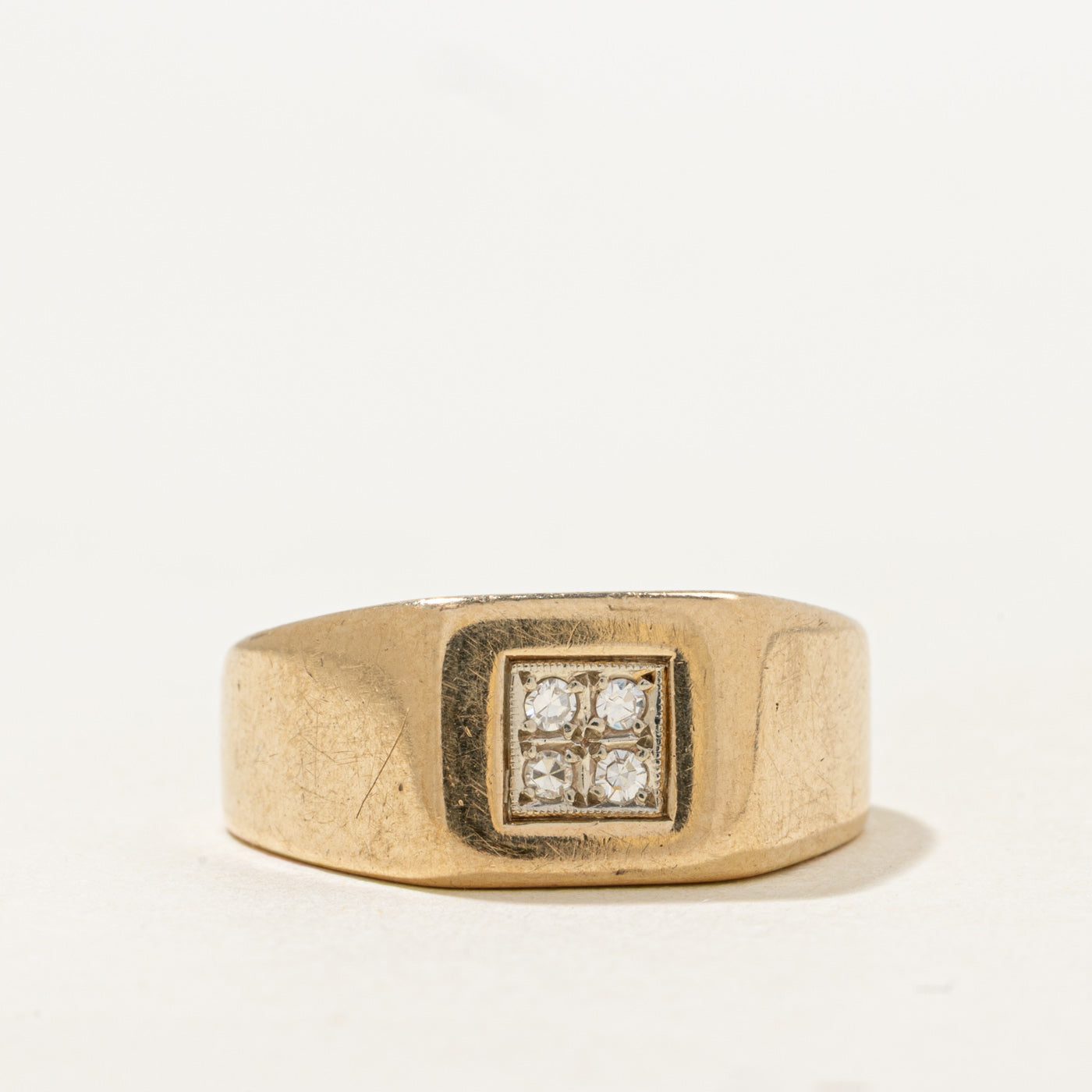 Four Stone Diamond Grid Signet Ring | 0.08ctw | SZ 6.25