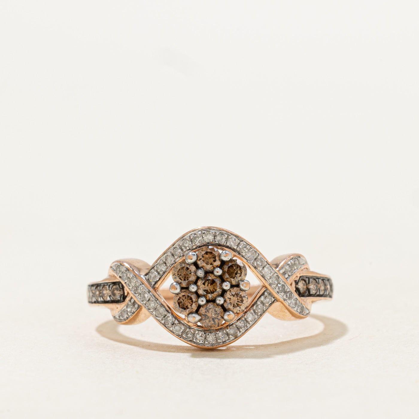 Brown & White Diamond Cluster Cross Over Ring | 0.50ctw | SZ 7