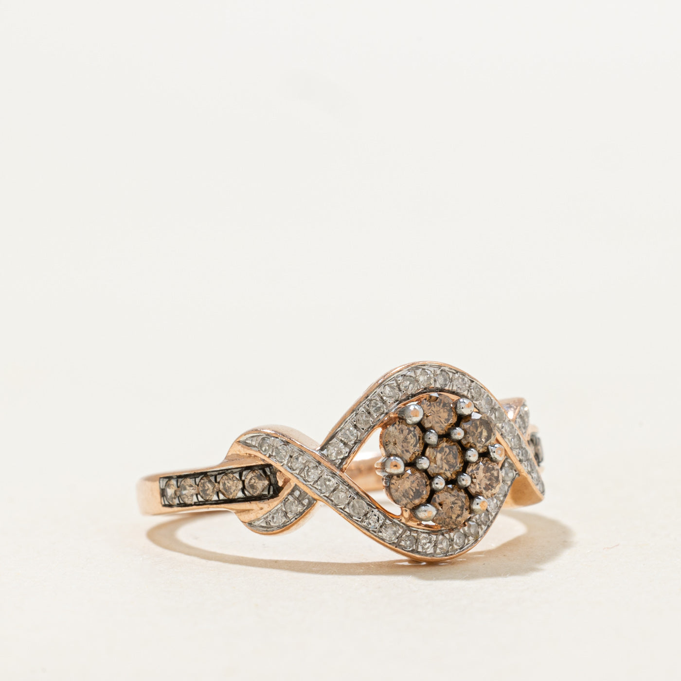 Brown & White Diamond Cluster Cross Over Ring | 0.50ctw | SZ 7
