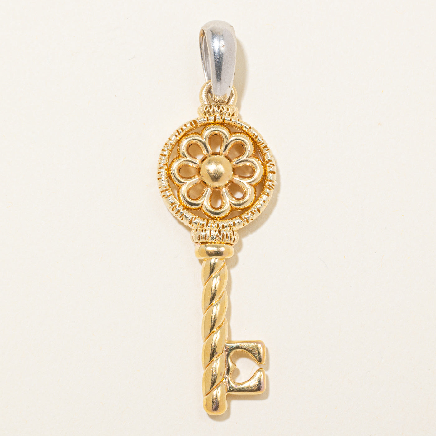 14k Yellow & White Gold Floral Key Pendant