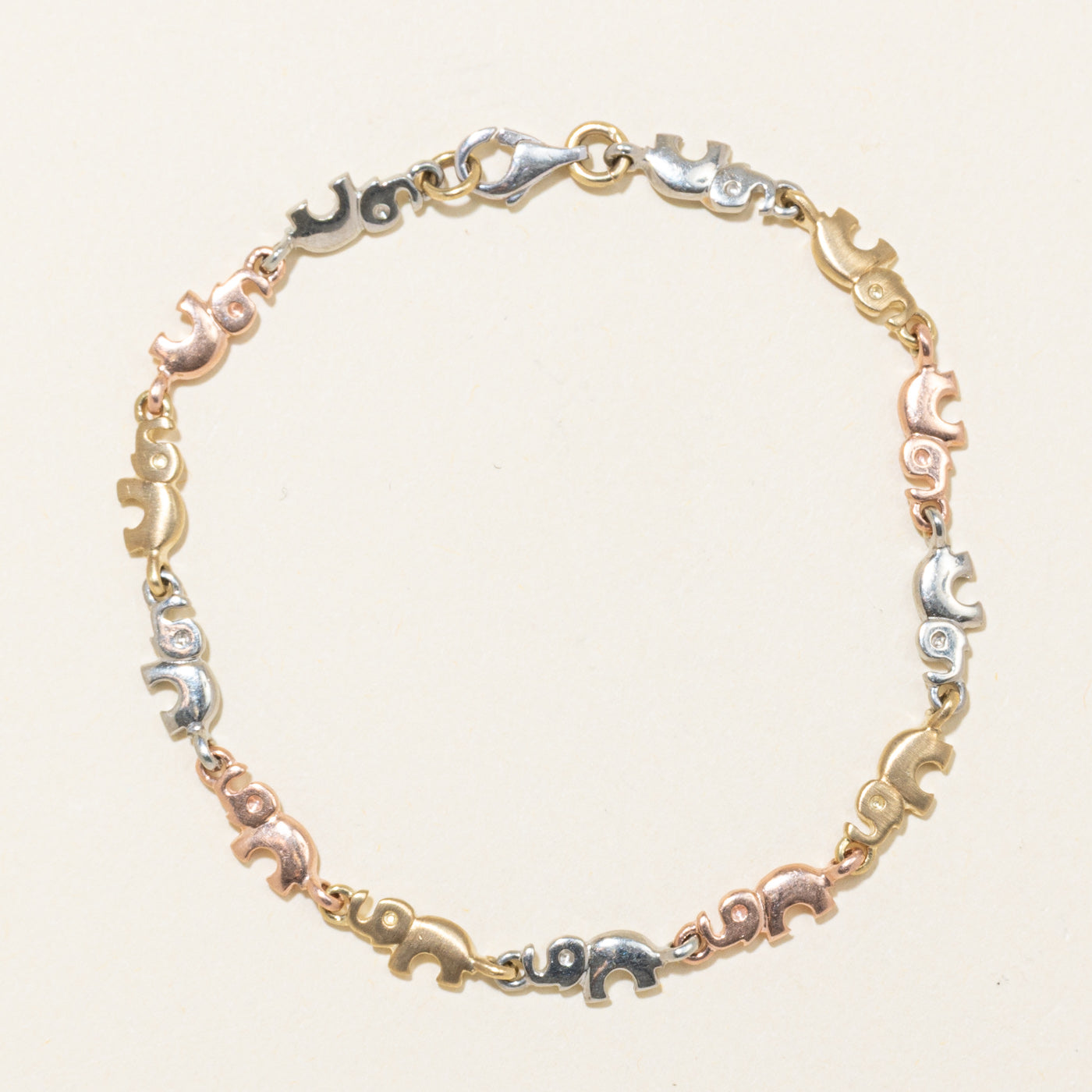 10k Tri Tone Gold Elephant Link Bracelet | 7"